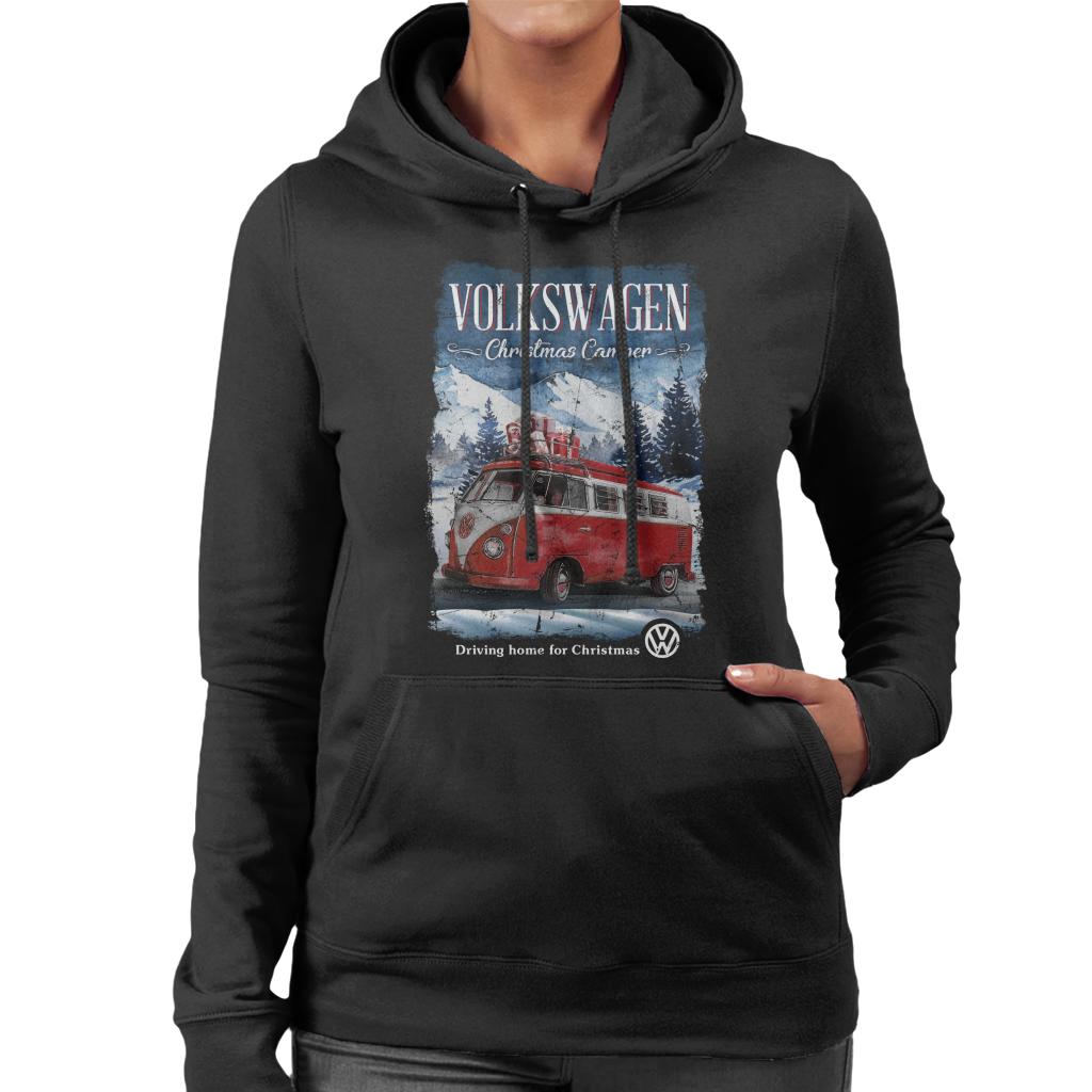 Volkswagen Christmas Red Camper Driving Home Women's Hooded product image 1