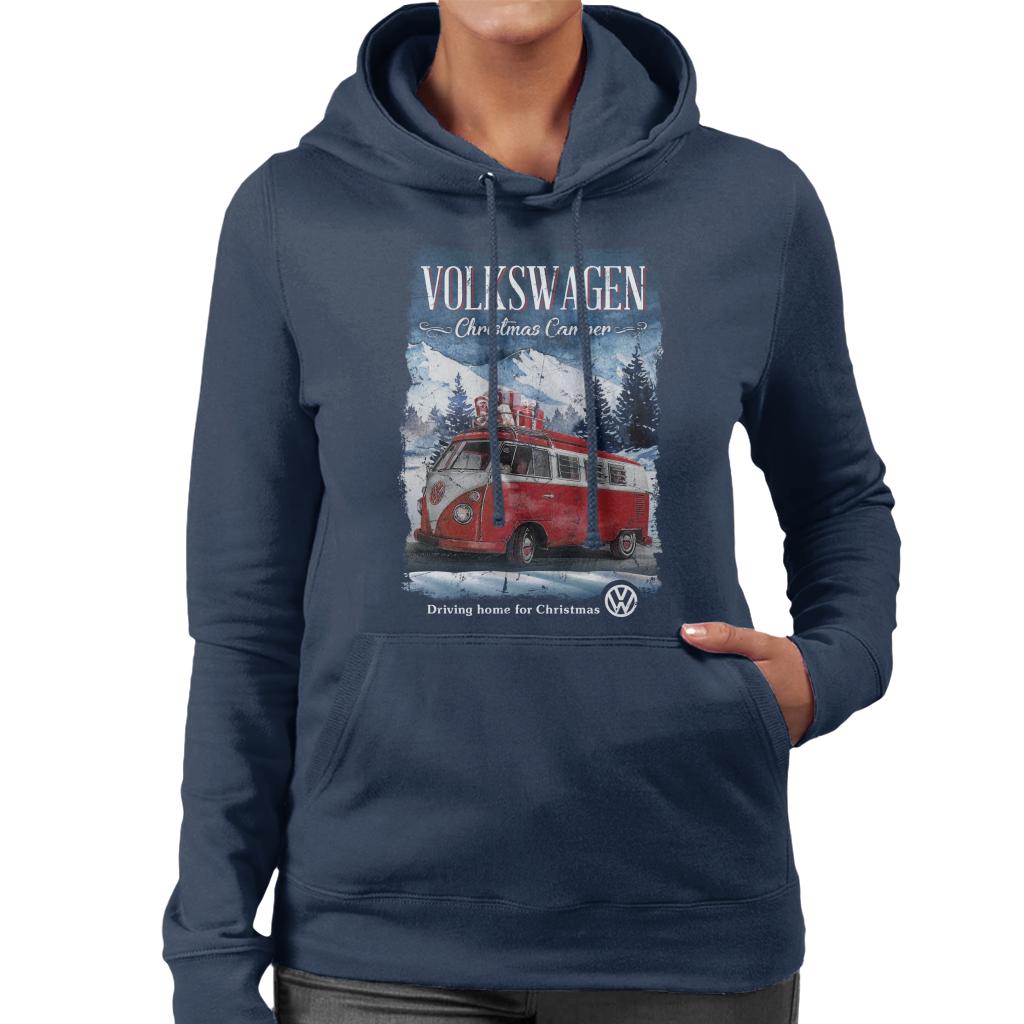 Volkswagen Christmas Red Camper Driving Home Women's Hooded product image 4