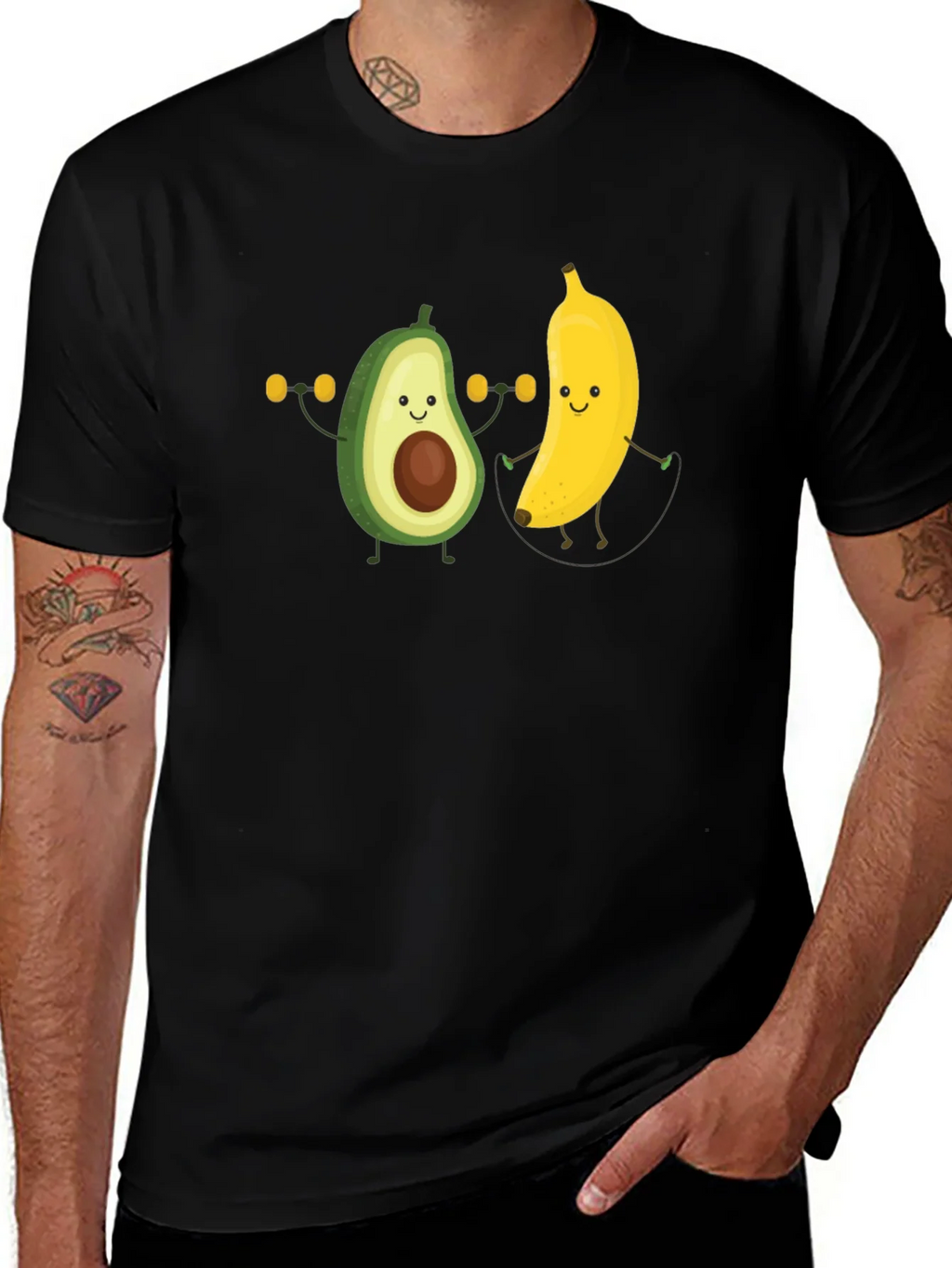Funny Avocado Banana Workout Black T-Shirt product image 1