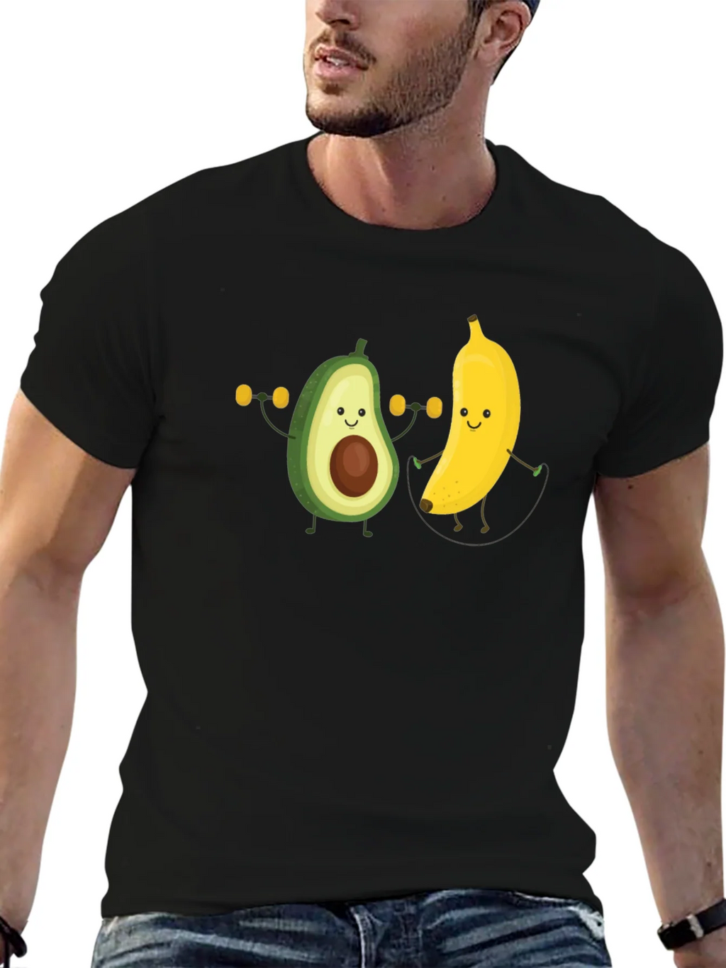 Funny Avocado Banana Workout Black T-Shirt product image 6