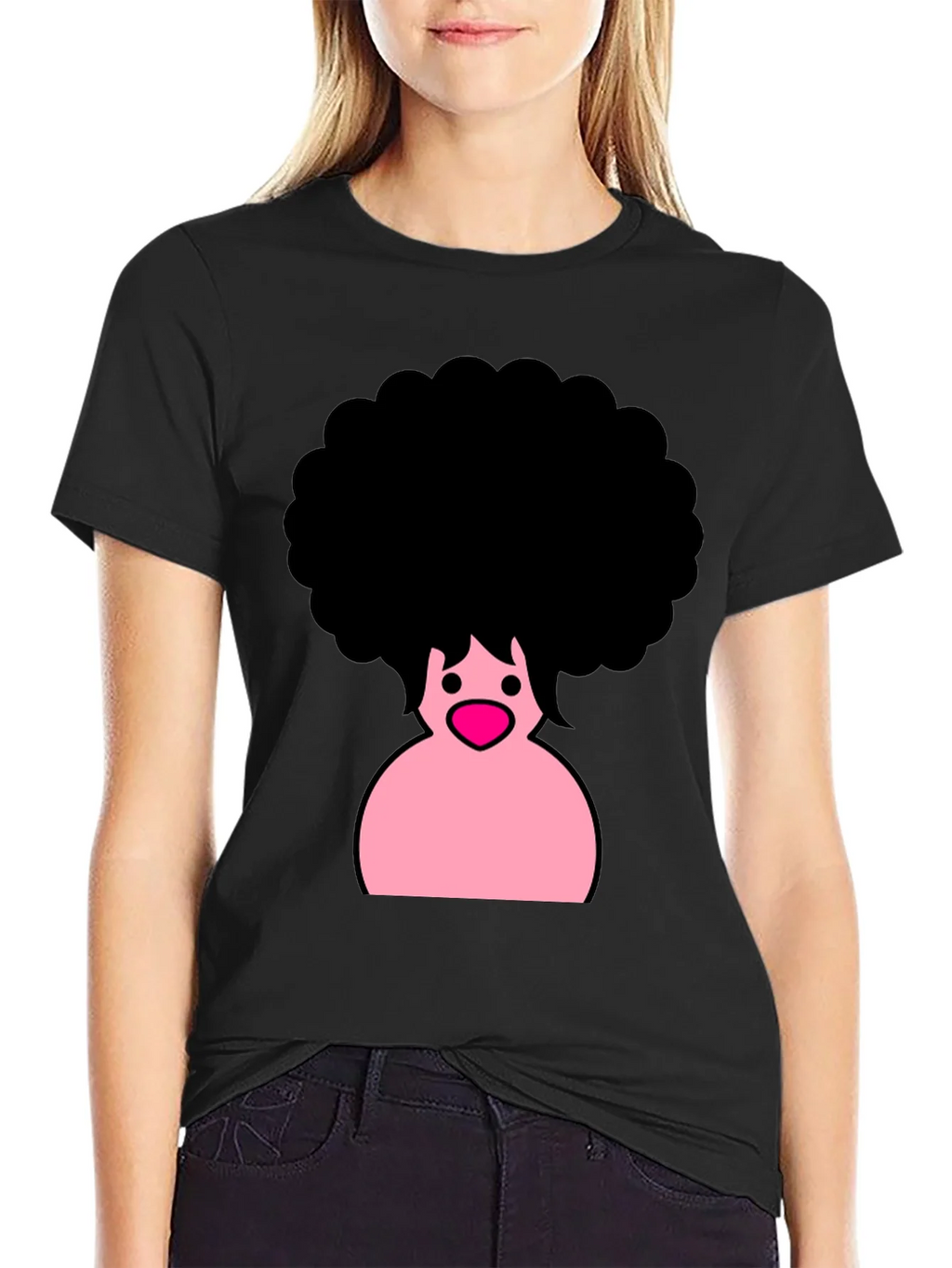 Afro Cartoon Graphic Black T-Shirt product image 2