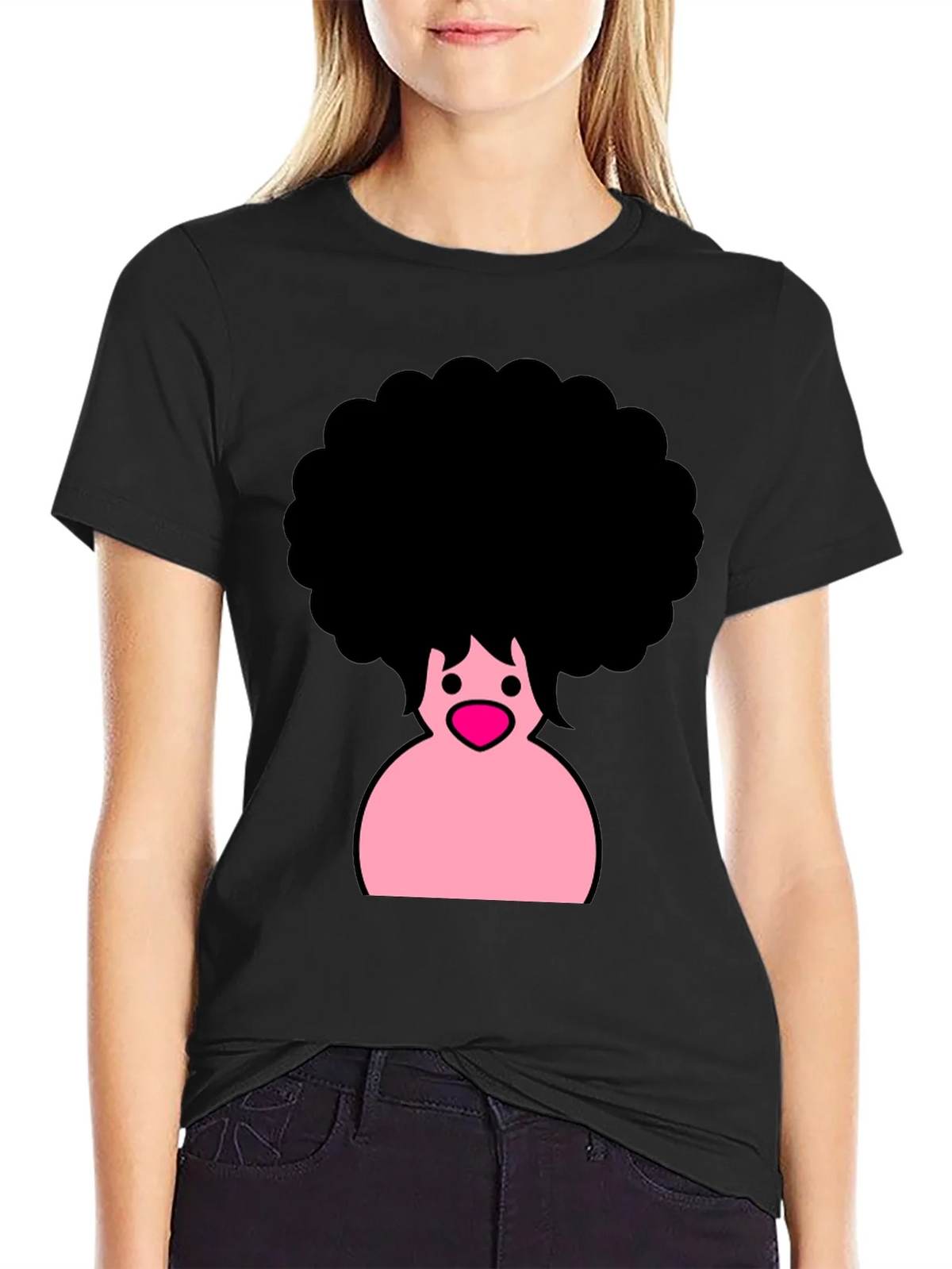 Afro Cartoon Graphic Black T-Shirt product image 2