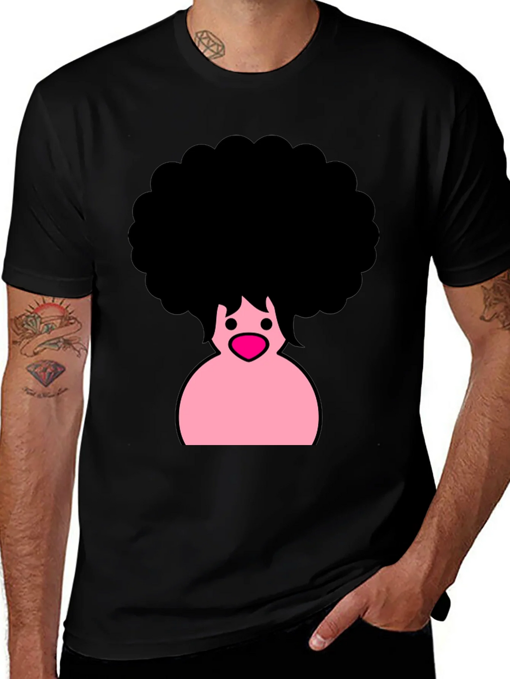 Afro Cartoon Graphic Black T-Shirt product image 1