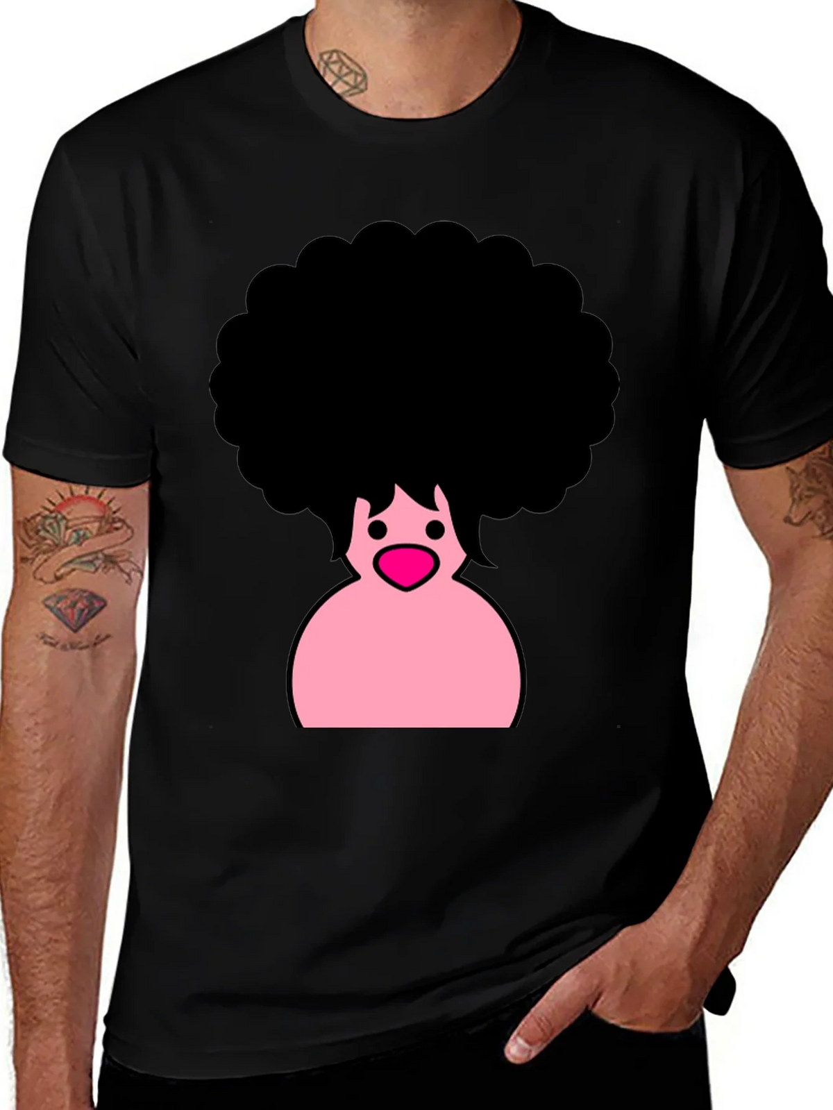 Afro Cartoon Graphic Black T-Shirt product image 1
