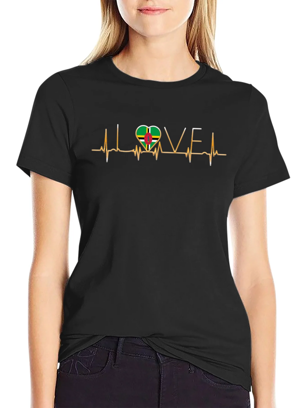 I Love Dominica T-Shirt Flag Heartbeat Tee product image 2