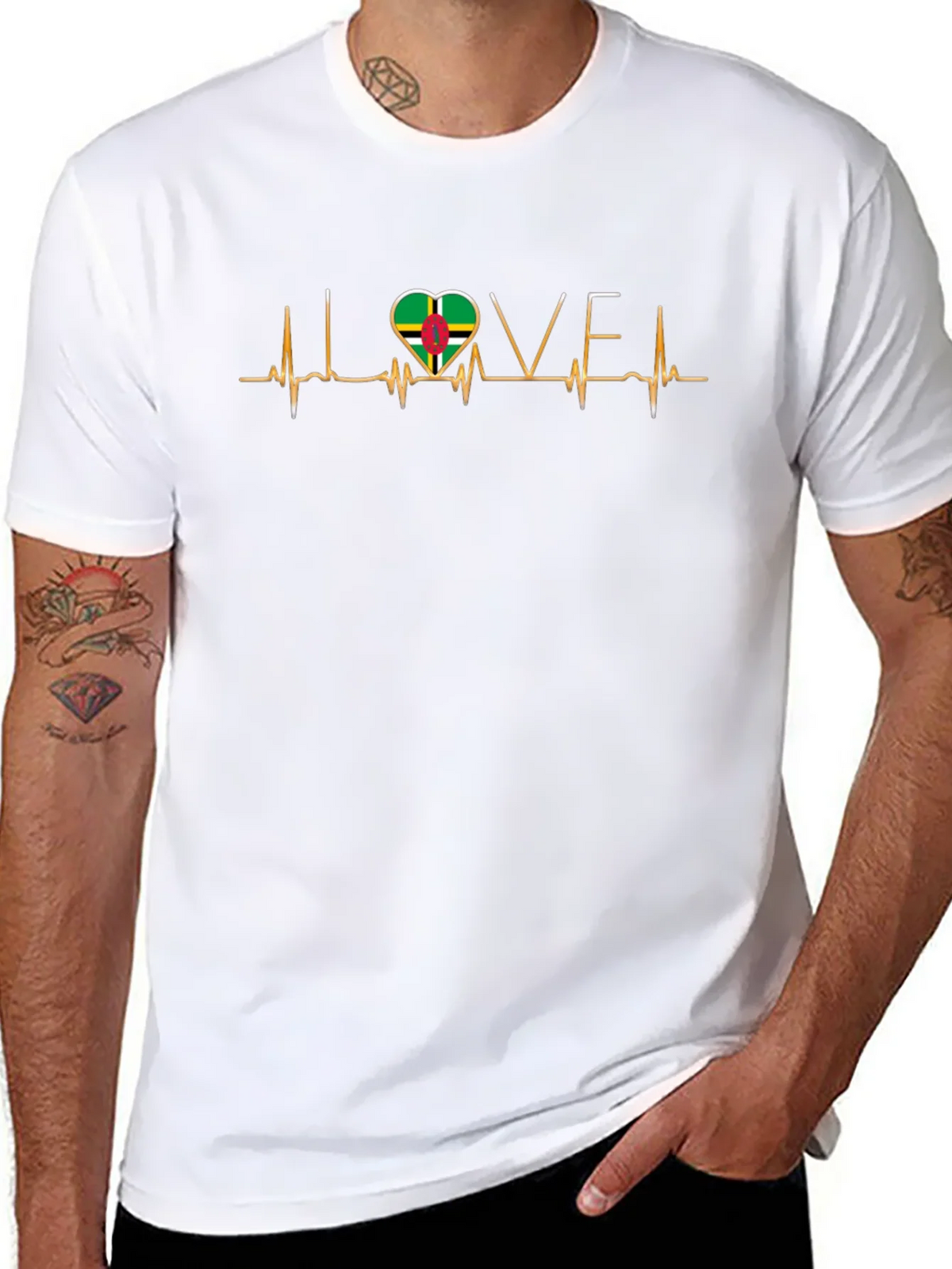 I Love Dominica T-Shirt Flag Heartbeat Tee product image 7