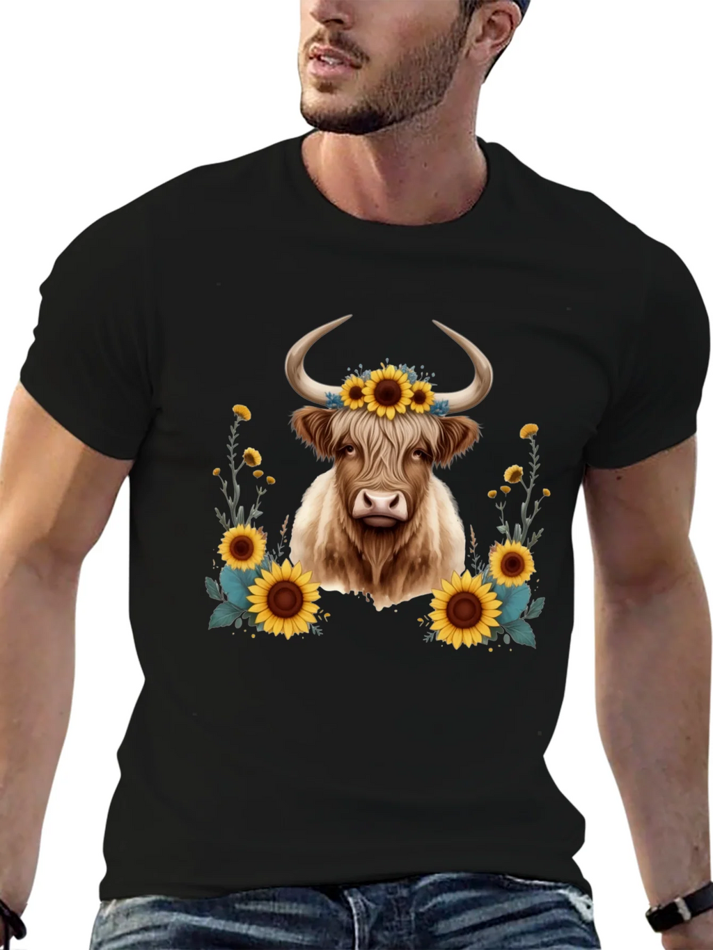 Highland Cow Sunflower T-Shirt product image 6
