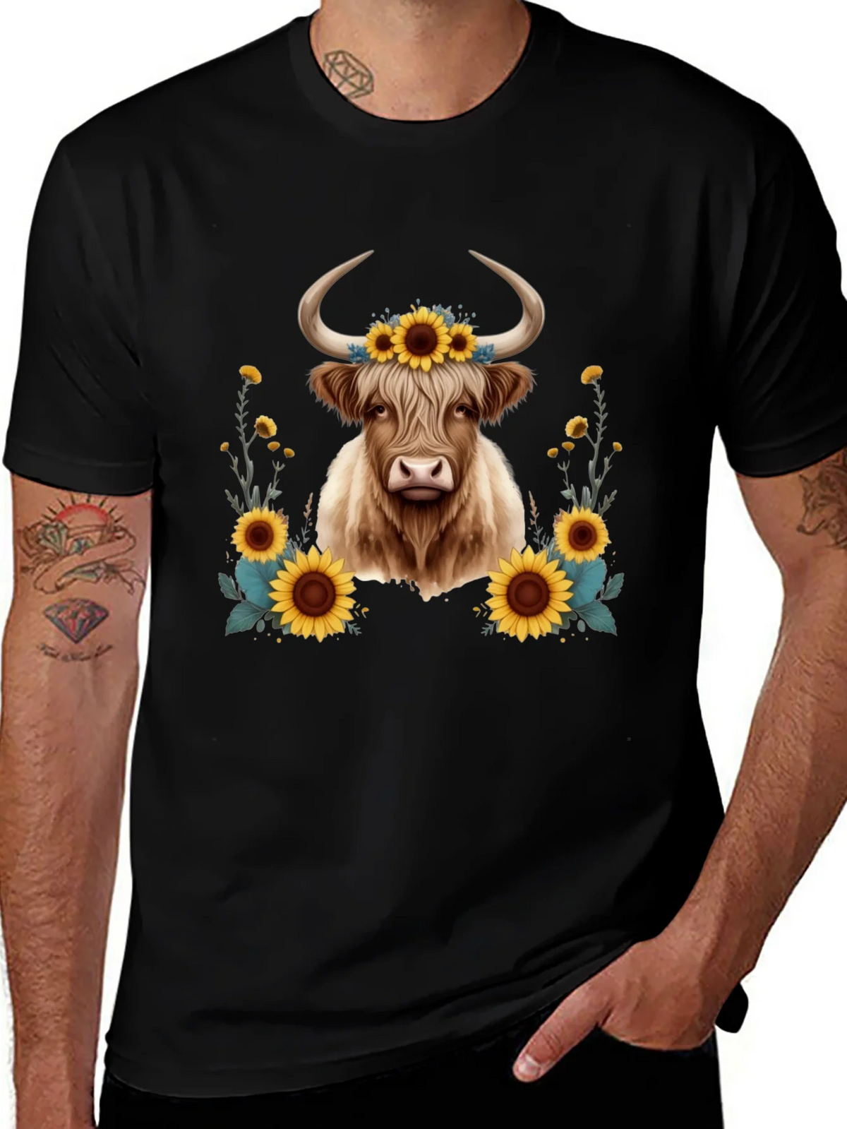 Highland Cow Sunflower T-Shirt product image 1
