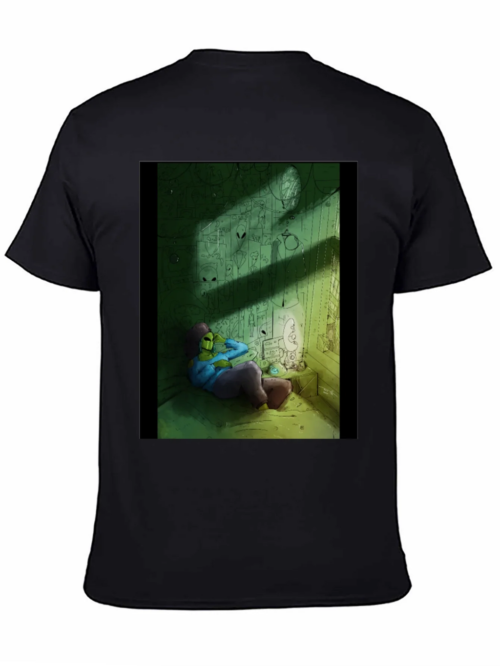 Mens Black Graphic T-Shirt - Alien Room Print product image 1