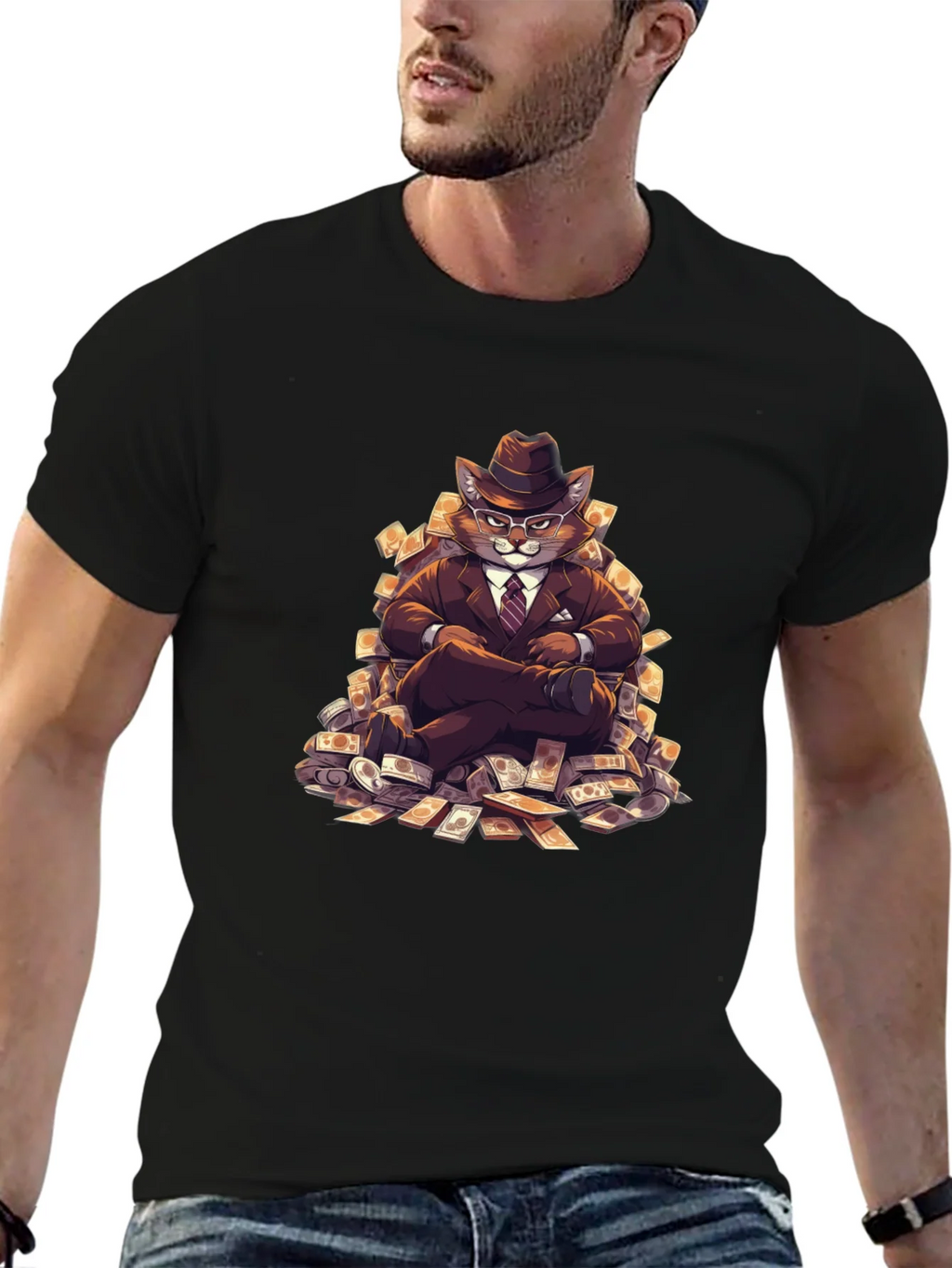 Black T-Shirt with Cat Boss Design product image 4
