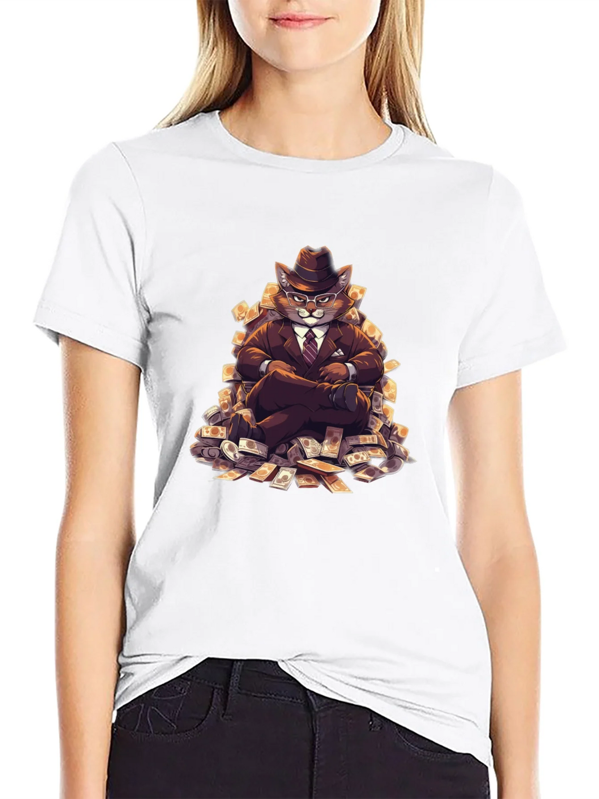 Black T-Shirt with Cat Boss Design product image 6