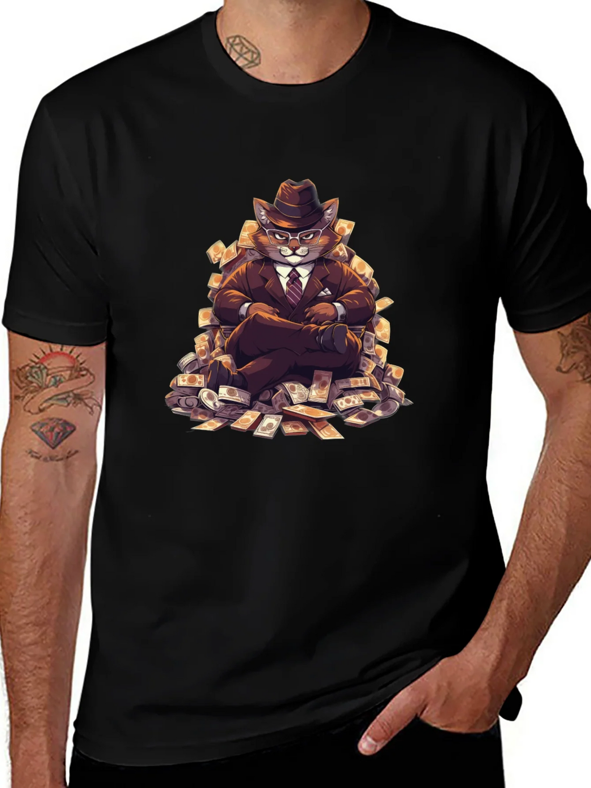 Black T-Shirt with Cat Boss Design product image 1