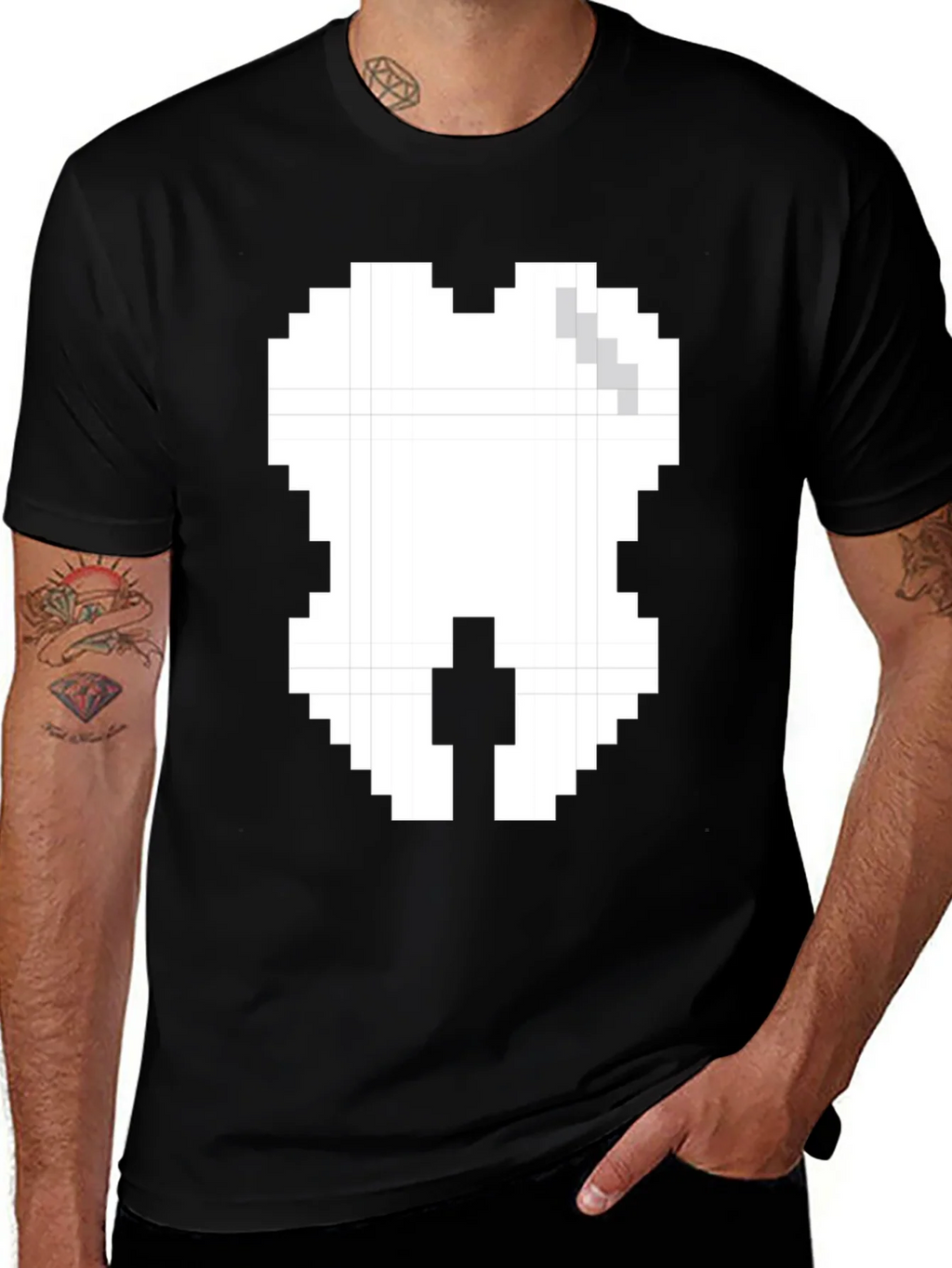 Pixel Tooth Graphic Tee - Black Cotton product image 1