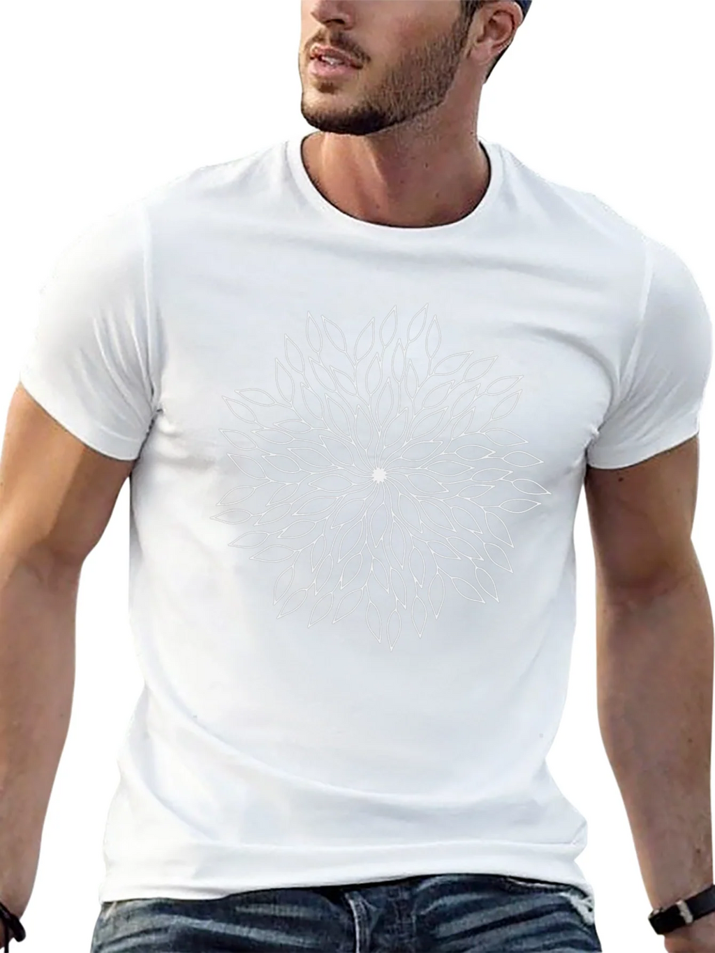 Black T-Shirt with White Leaf Mandala Design product image 12