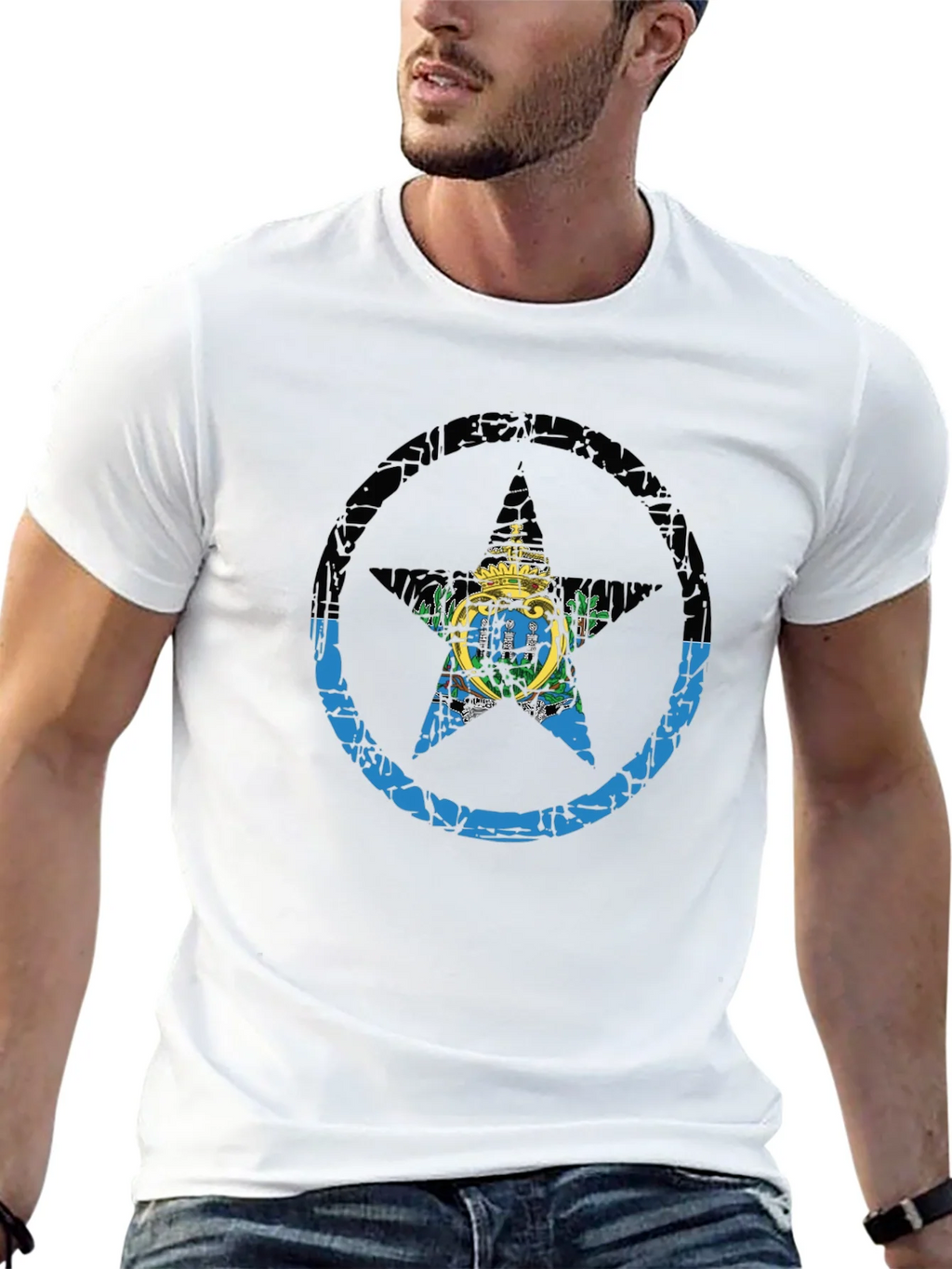 San Marino Flag Star T-Shirt - Distressed Graphic Tee product image 12