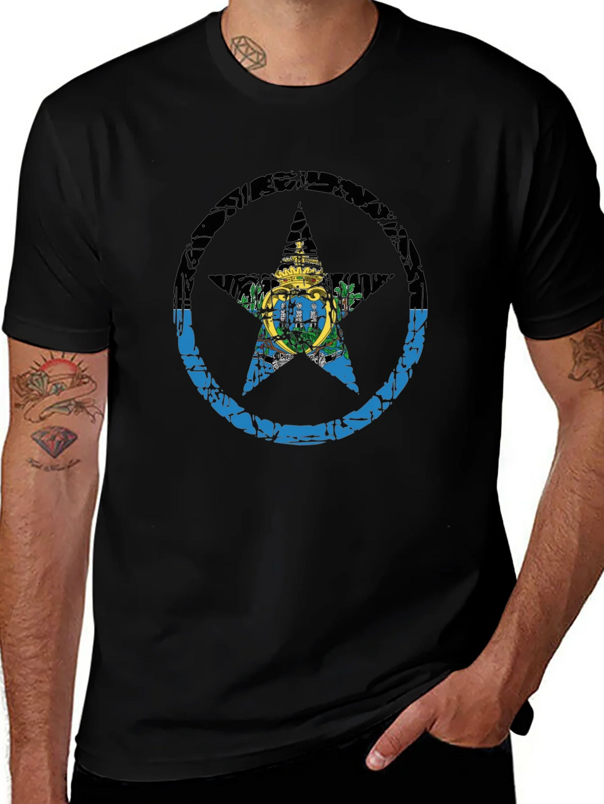 San Marino Flag Star T-Shirt - Distressed Graphic Tee product image 1