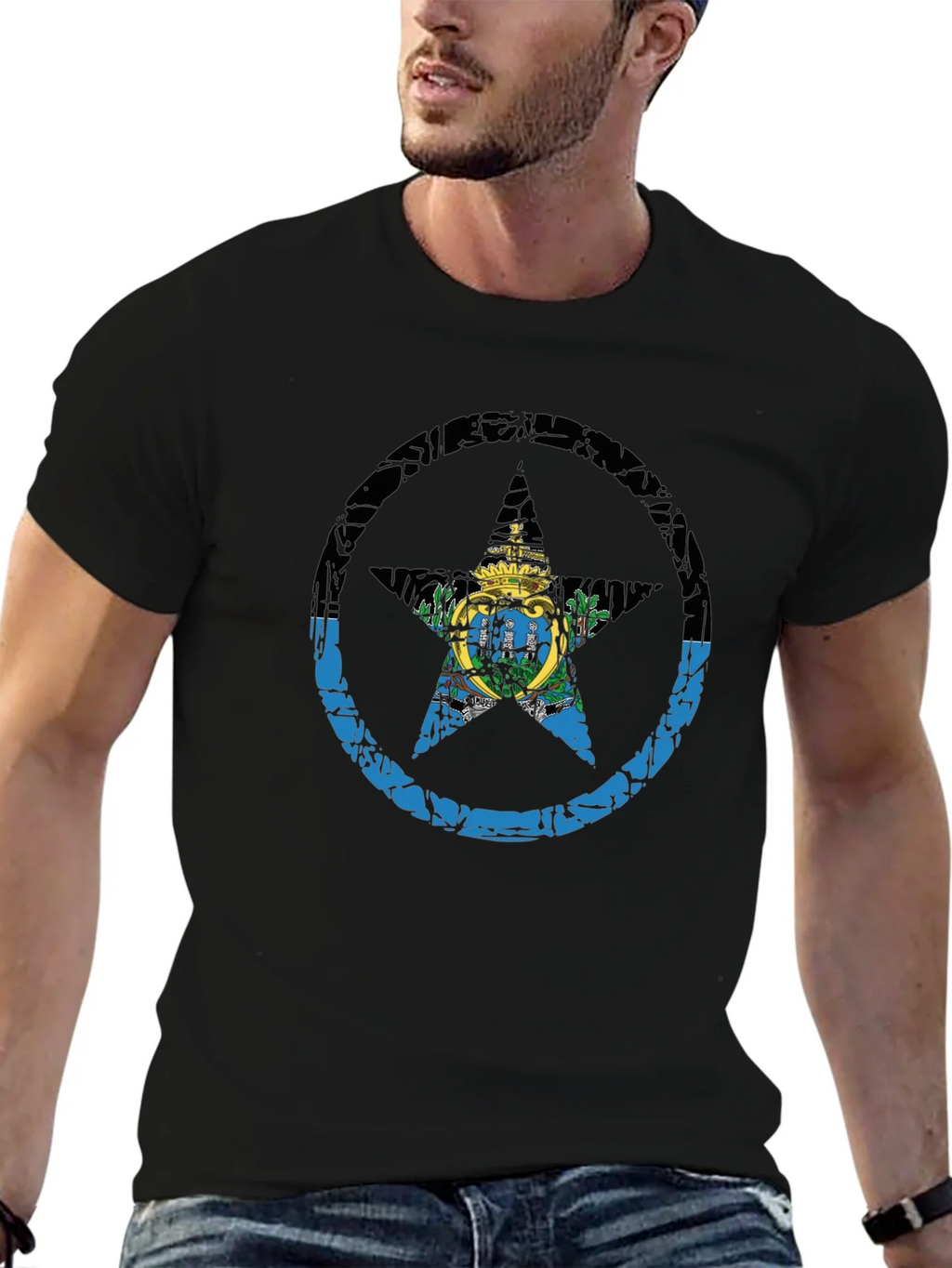 San Marino Flag Star T-Shirt - Distressed Graphic Tee product image 6