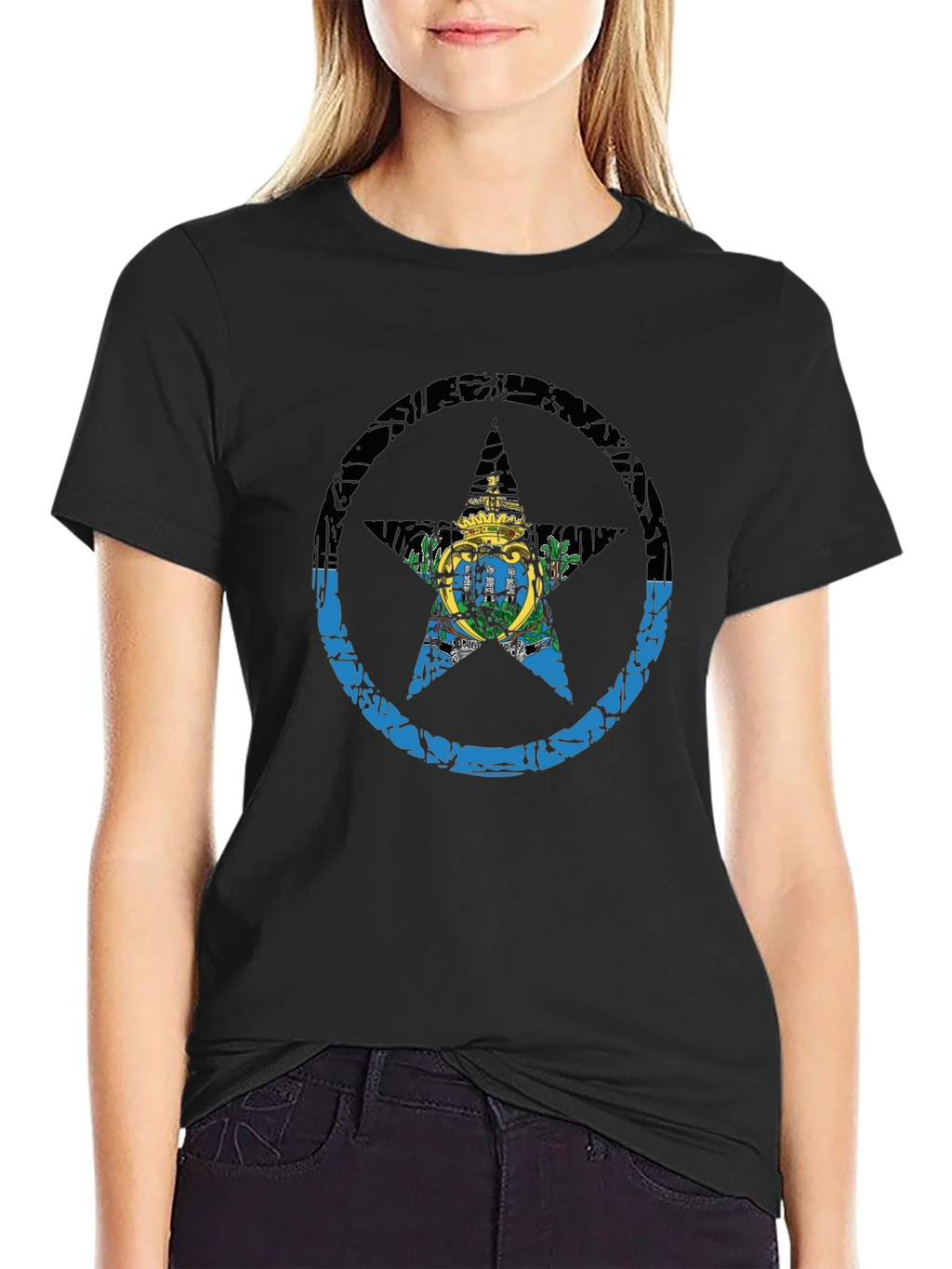 San Marino Flag Star T-Shirt - Distressed Graphic Tee product image 2