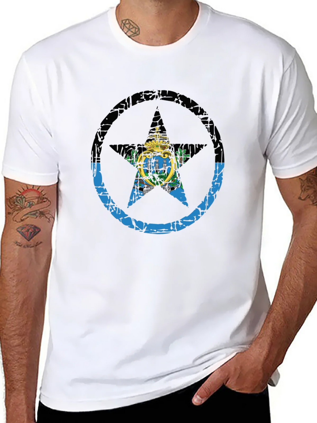 San Marino Flag Star T-Shirt - Distressed Graphic Tee product image 7