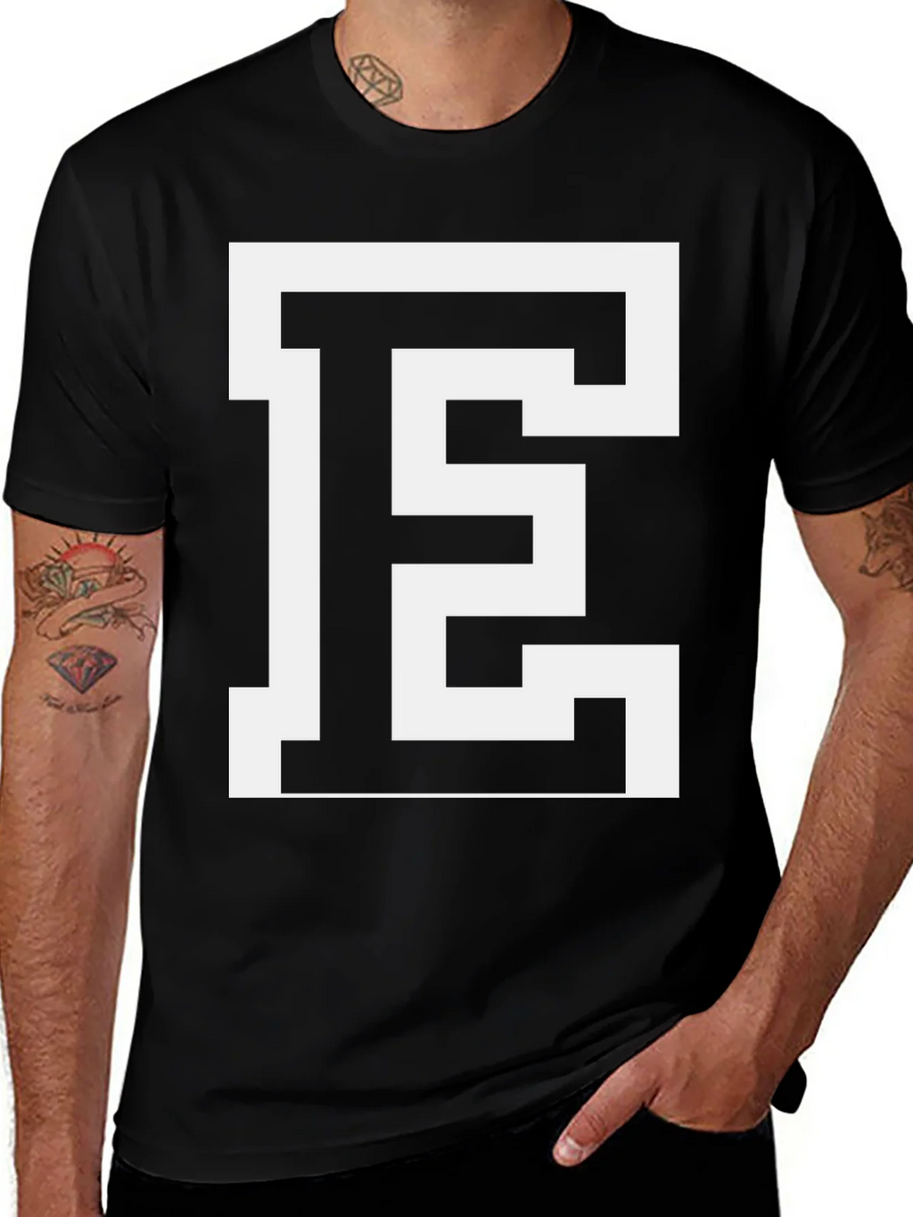 Bold Letter E Graphic Tee - Stylish Black Cotton T-Shirt product image 1