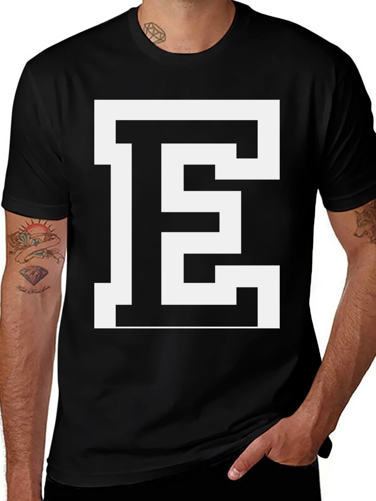 Bold Letter E Graphic Tee - Stylish Black Cotton T-Shirt product image 1