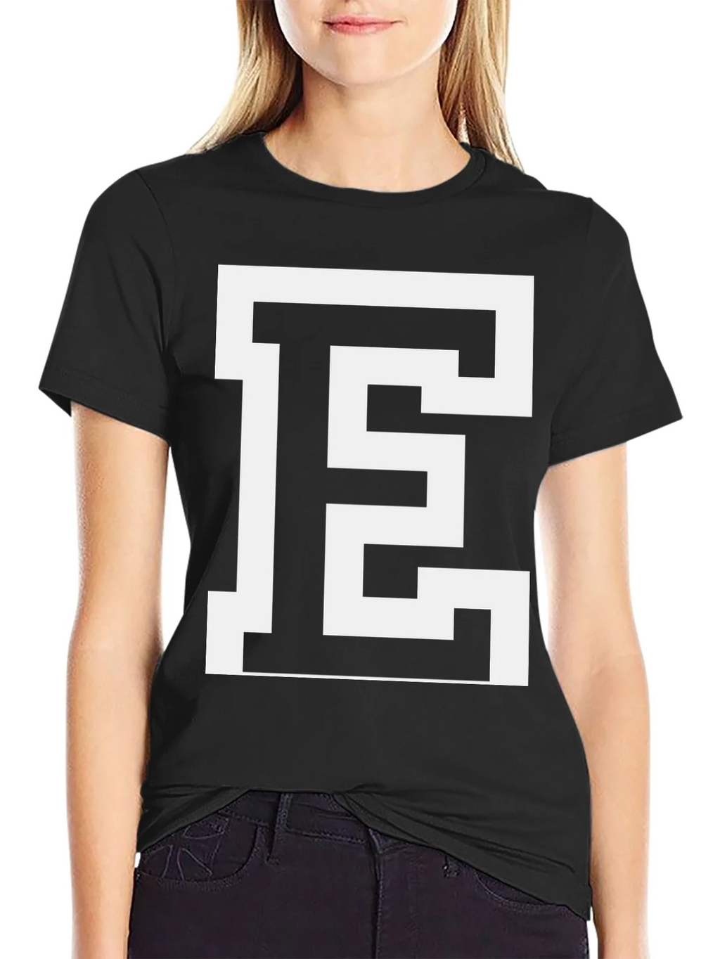 Bold Letter E Graphic Tee - Stylish Black Cotton T-Shirt product image 2