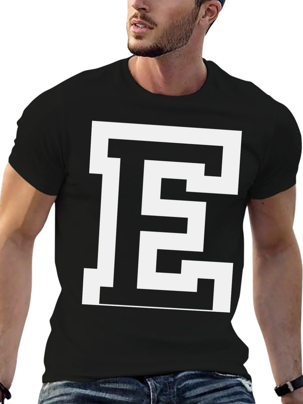 Bold Letter E Graphic Tee - Stylish Black Cotton T-Shirt product image 6