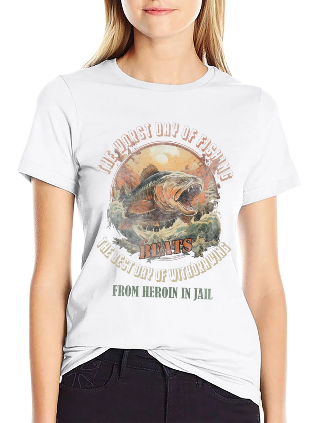Fishing vs. Heroin Black Graphic Tee product image 6