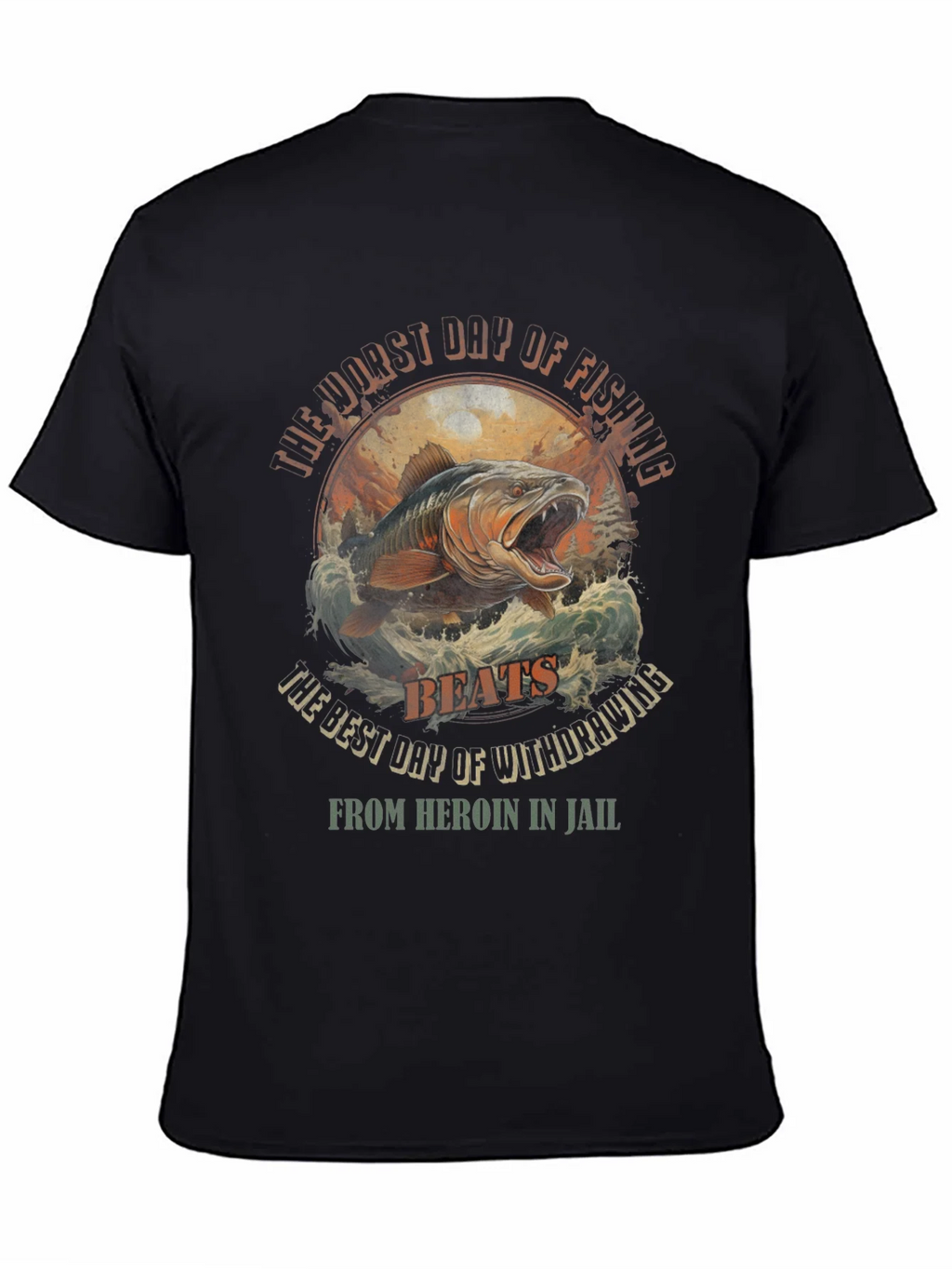 Fishing vs. Heroin Black Graphic Tee product image 3