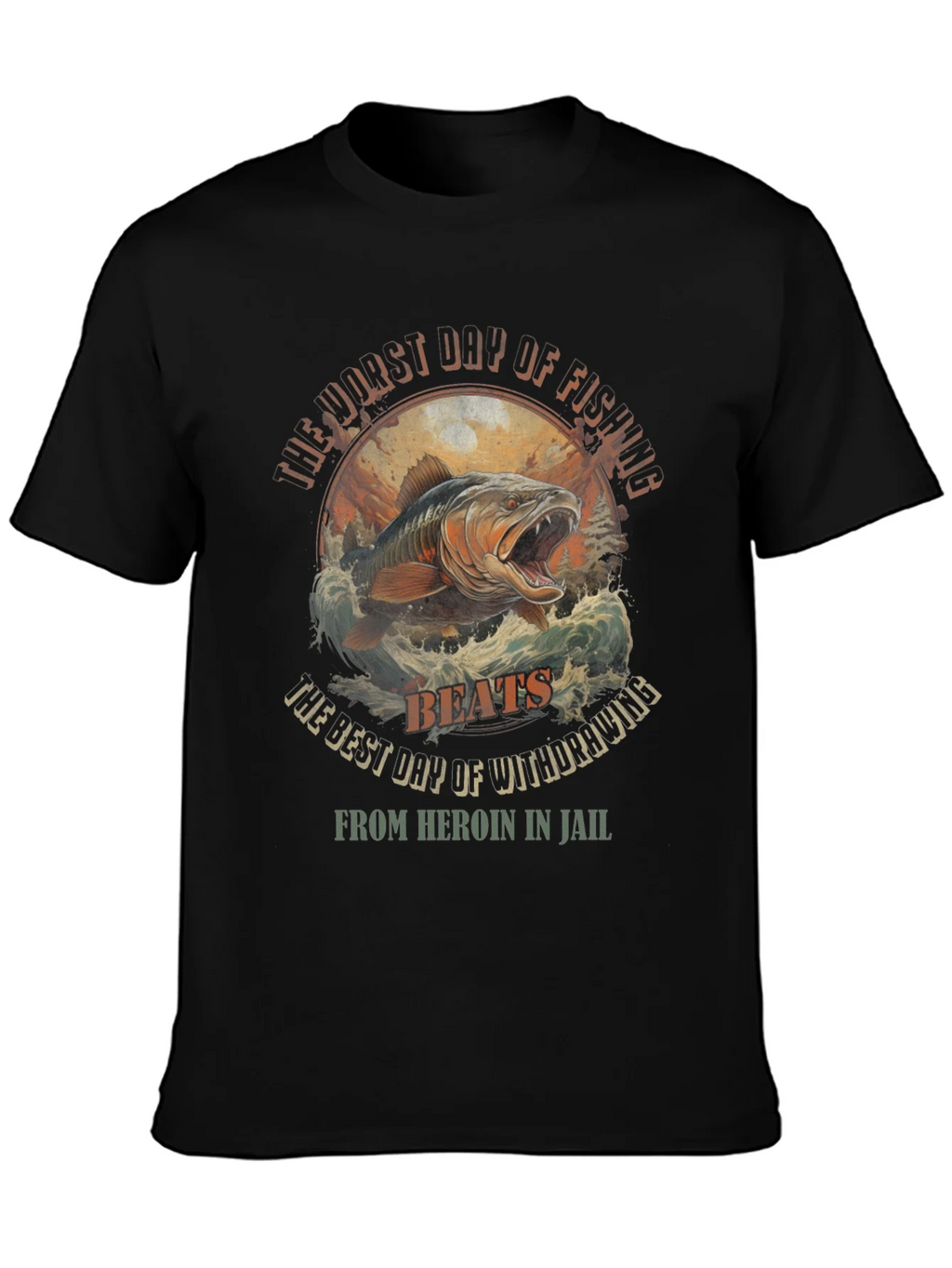 Fishing vs. Heroin Black Graphic Tee product image 2