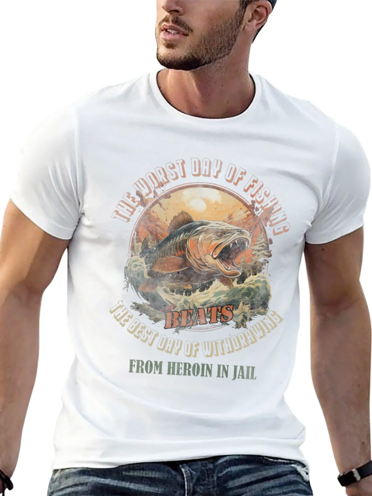 Fishing vs. Heroin Black Graphic Tee product image 9