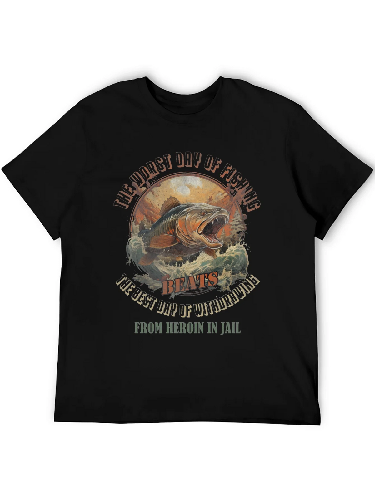 Fishing vs. Heroin Black Graphic Tee product image 4