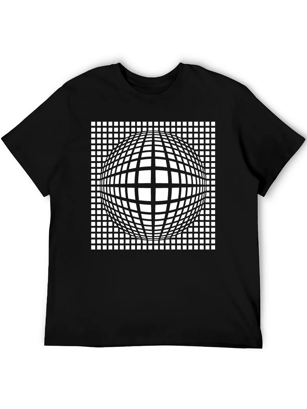 Optical Illusion Grid Sphere Black T-Shirt product image 5