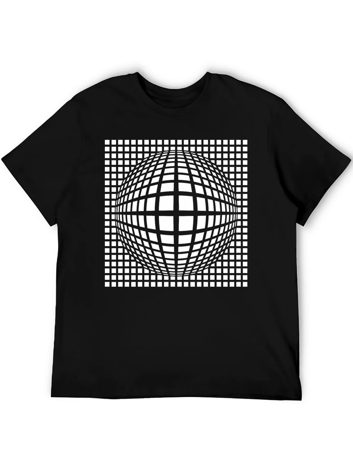 Optical Illusion Grid Sphere Black T-Shirt product image 5