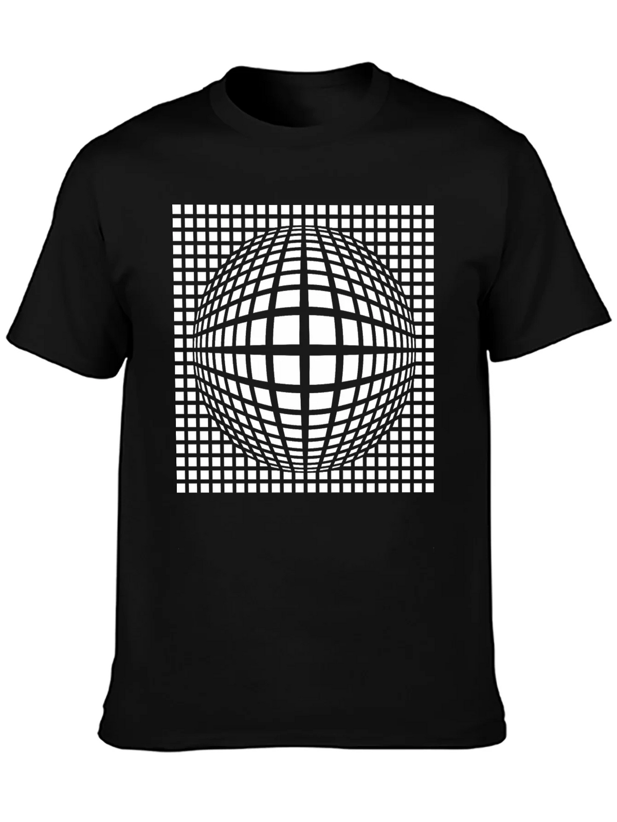 Optical Illusion Grid Sphere Black T-Shirt product image 3
