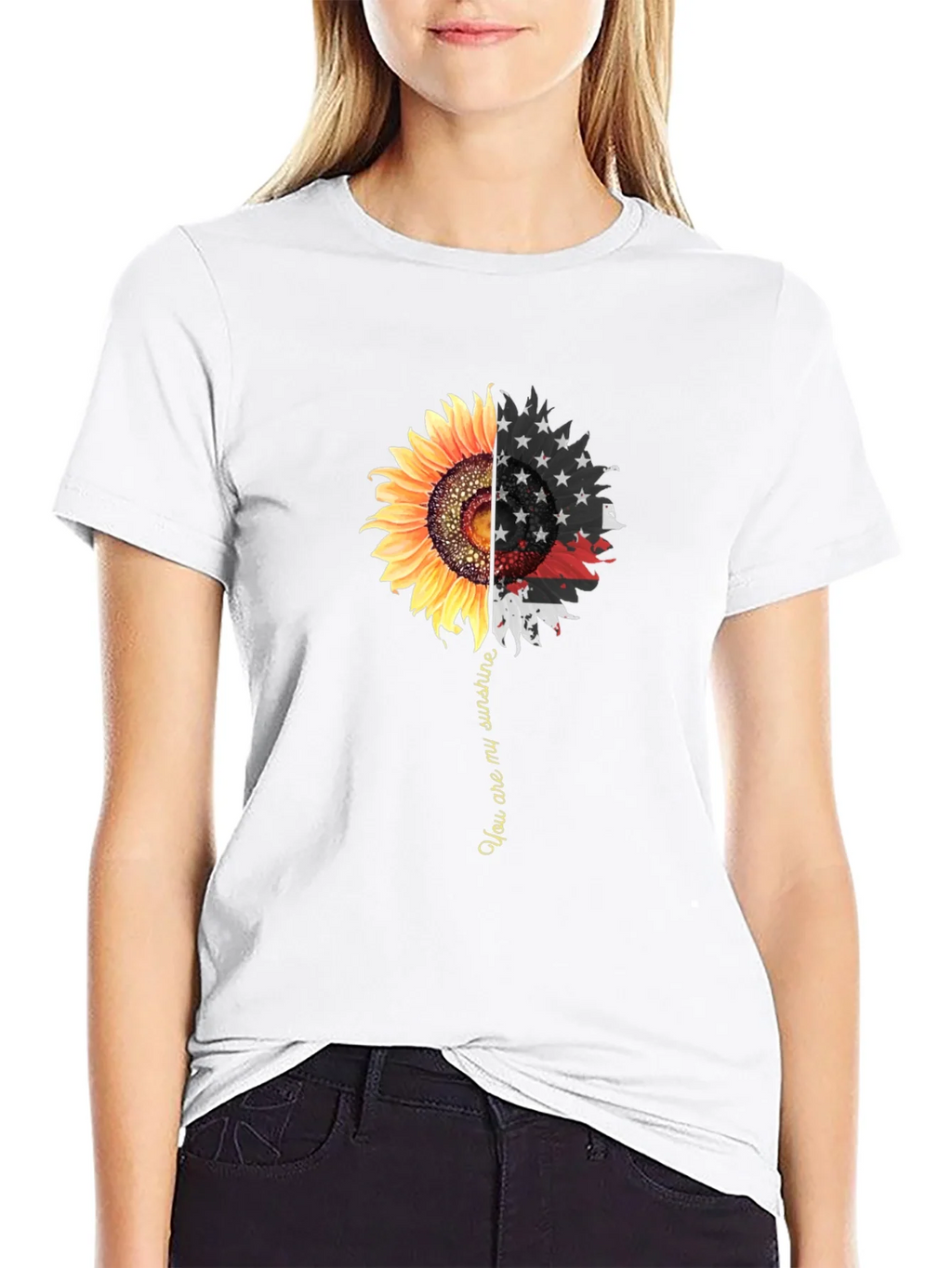 Sunflower American Flag Graphic Print Mens Black T-Shirt product image 8