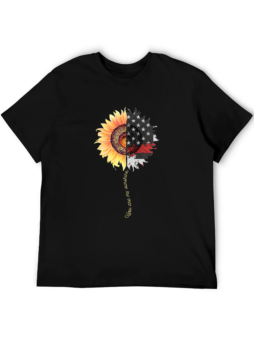 Sunflower American Flag Graphic Print Mens Black T-Shirt product image 5