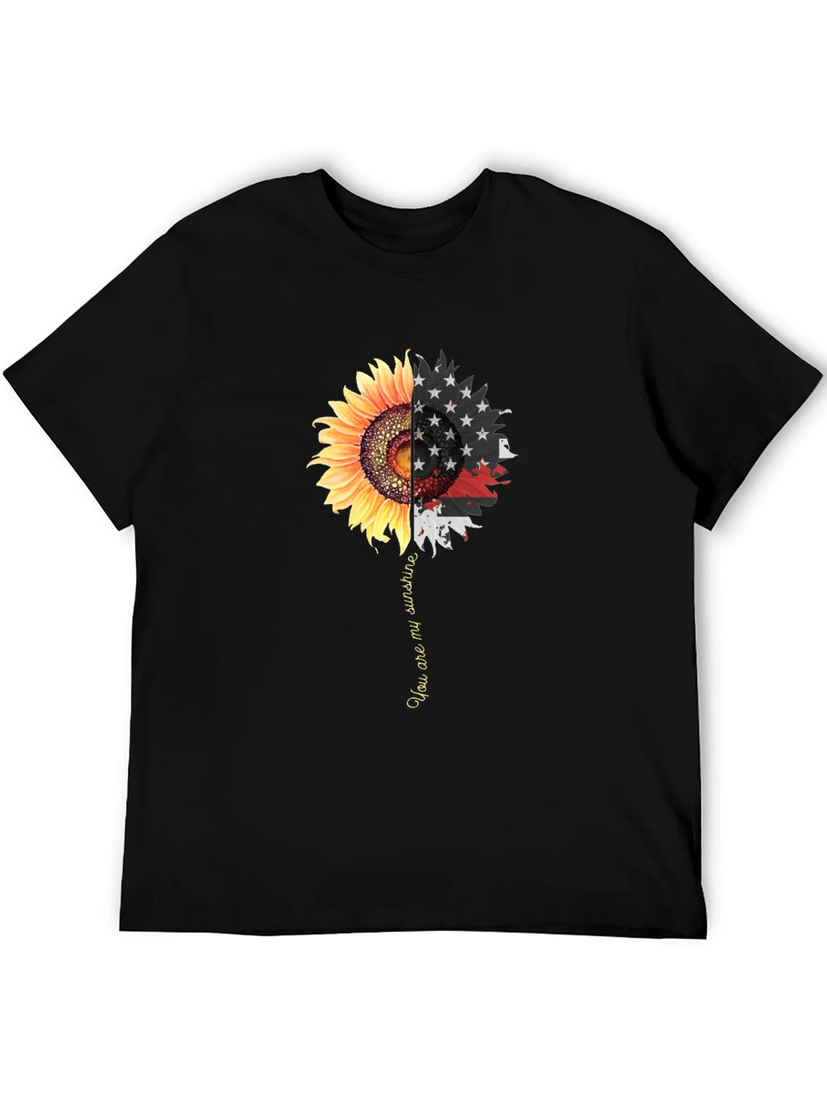 Sunflower American Flag Graphic Print Mens Black T-Shirt product image 5