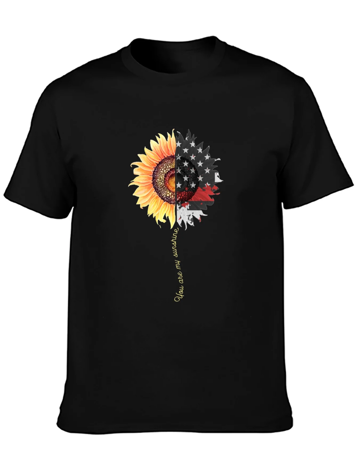 Sunflower American Flag Graphic Print Mens Black T-Shirt product image 3