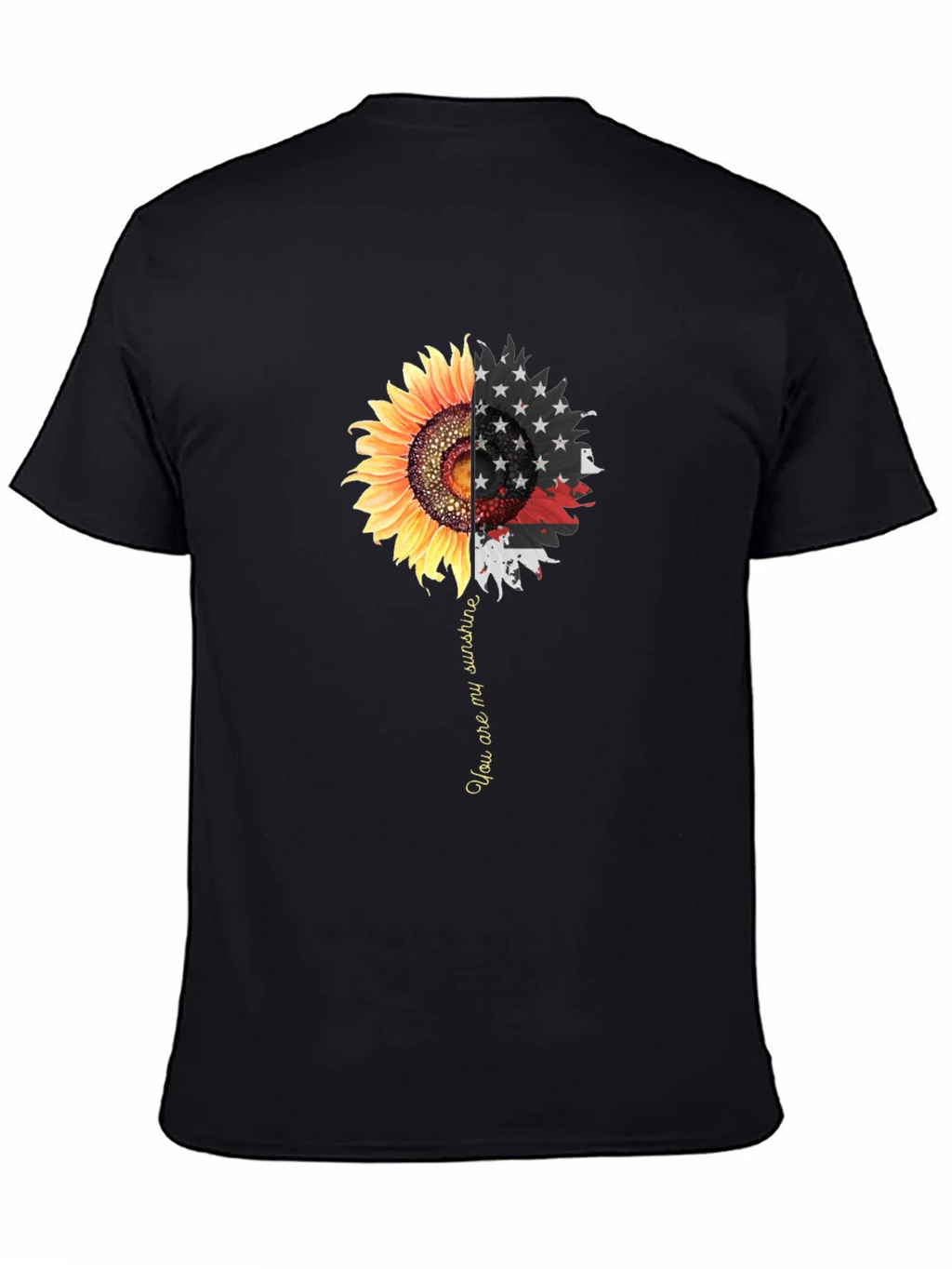 Sunflower American Flag Graphic Print Mens Black T-Shirt product image 4