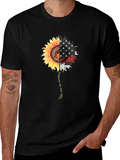 Sunflower American Flag Graphic Print Mens Black T-Shirt product image 1
