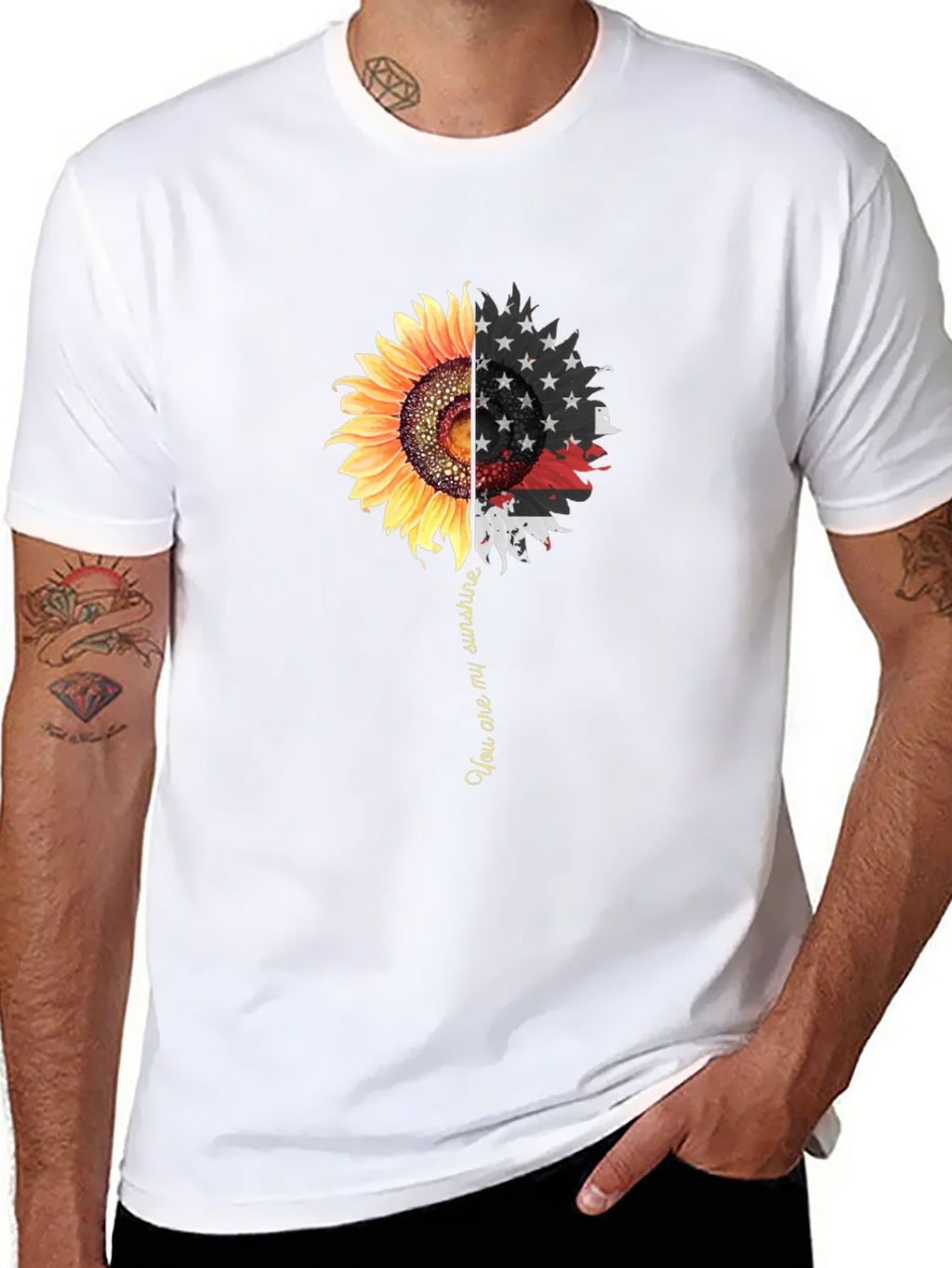 Sunflower American Flag Graphic Print Mens Black T-Shirt product image 7