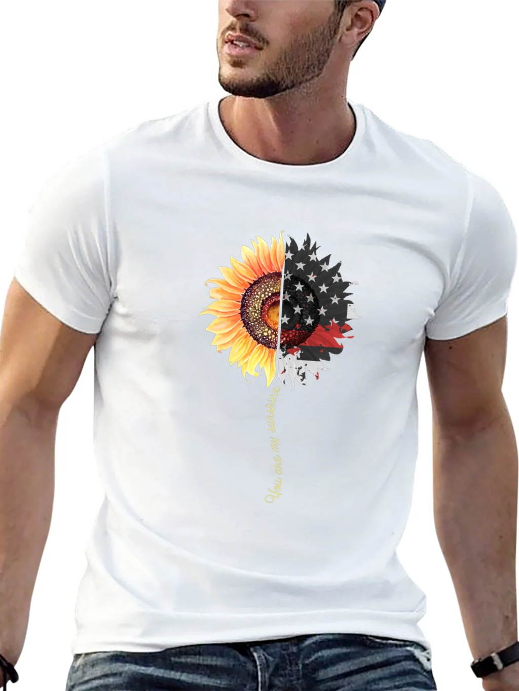 Sunflower American Flag Graphic Print Mens Black T-Shirt product image 12