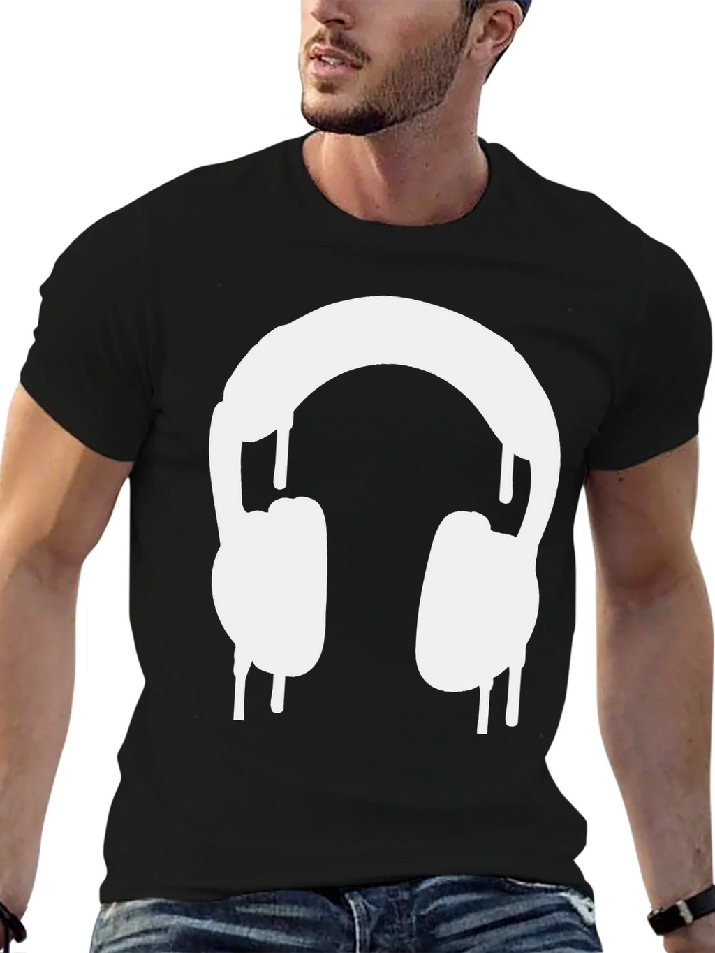 Cool Black Tee with Dripping Headphones Design product image 4