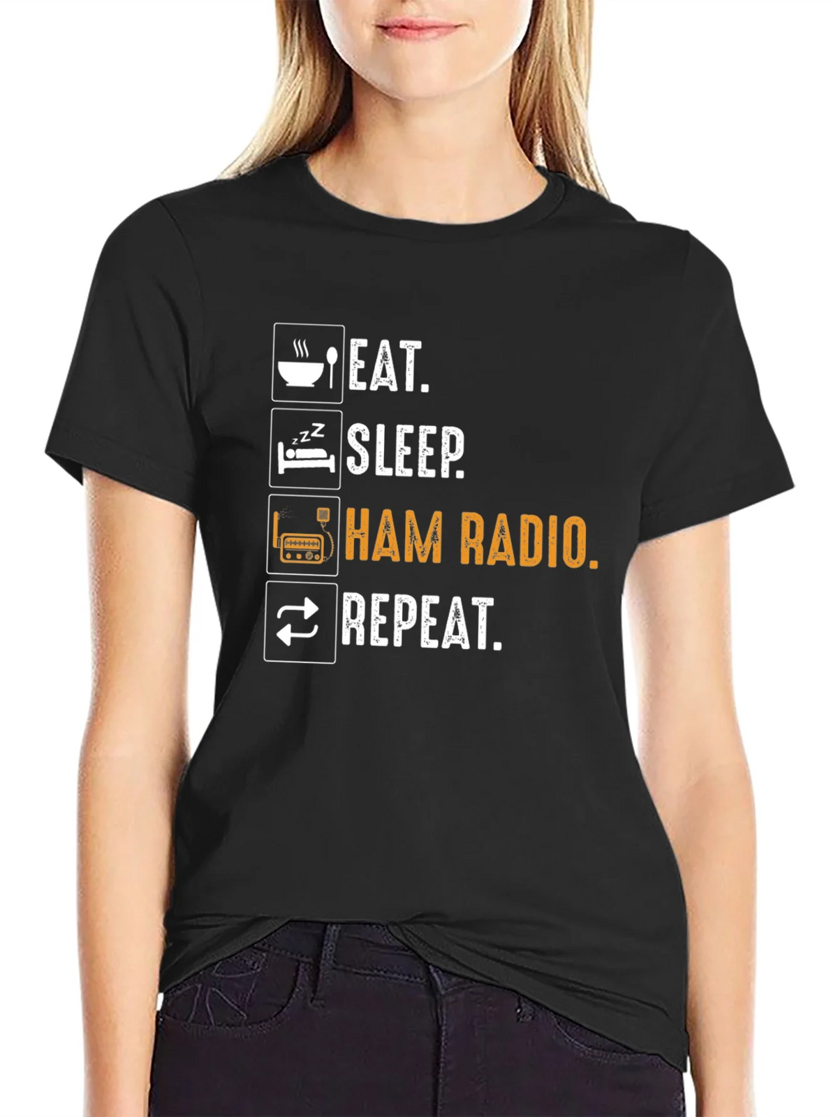 Eat Sleep Ham Radio Repeat T-Shirt - Black product image 1