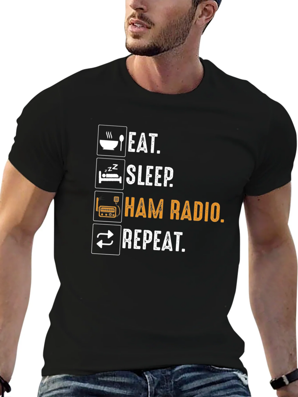 Eat Sleep Ham Radio Repeat T-Shirt - Black product image 2