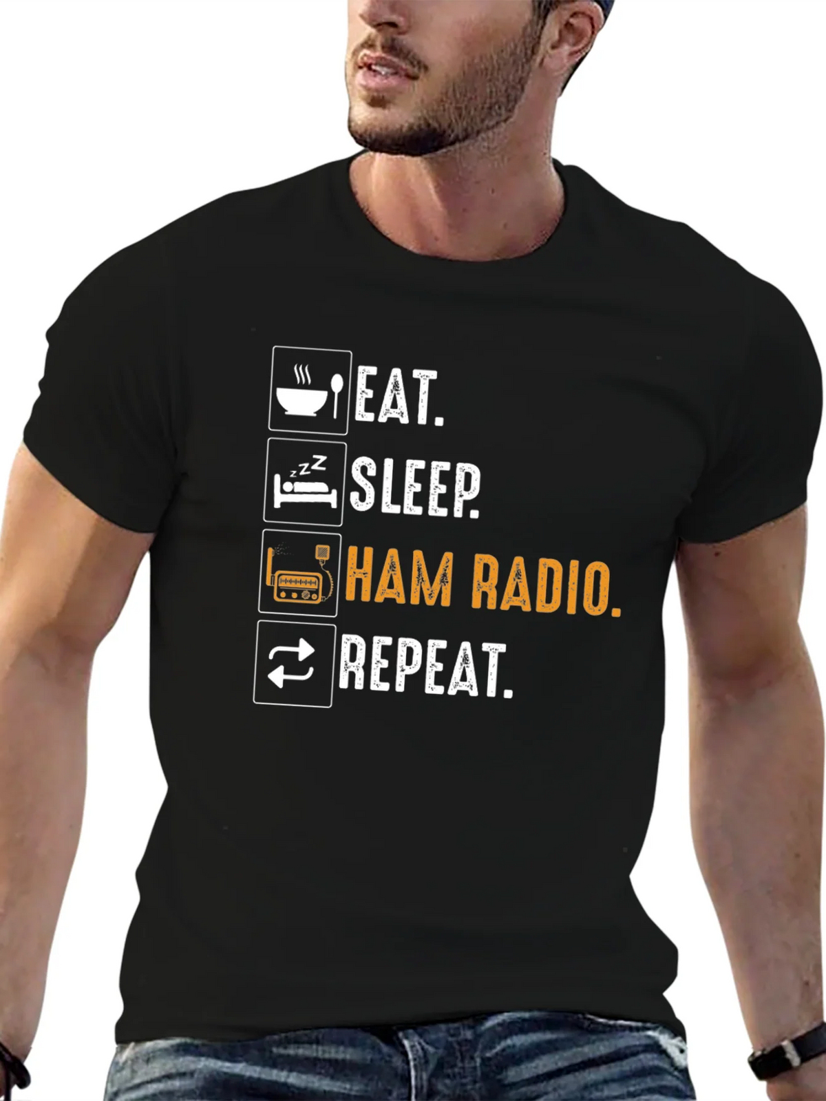 Eat Sleep Ham Radio Repeat T-Shirt - Black product image 2