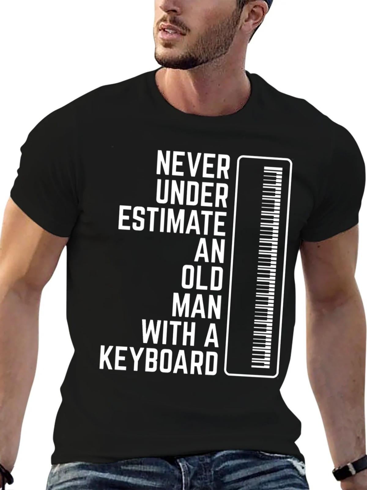 Never Underestimate Keyboard Old Man T-Shirt product image 5