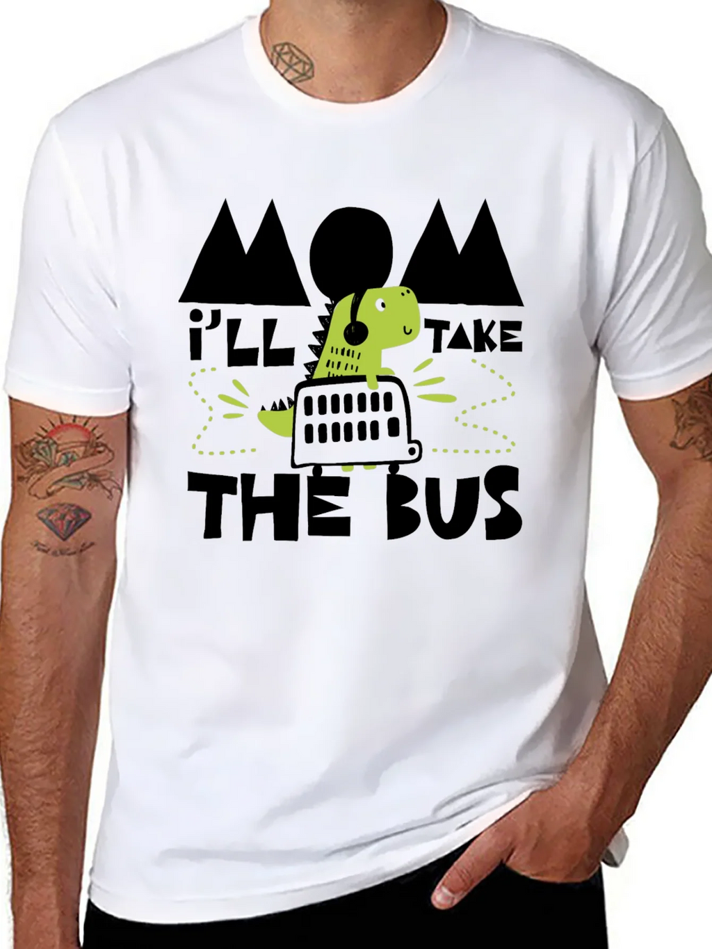 Mom Ill Take the Bus Funny Dinosaur T-Shirt product image 2