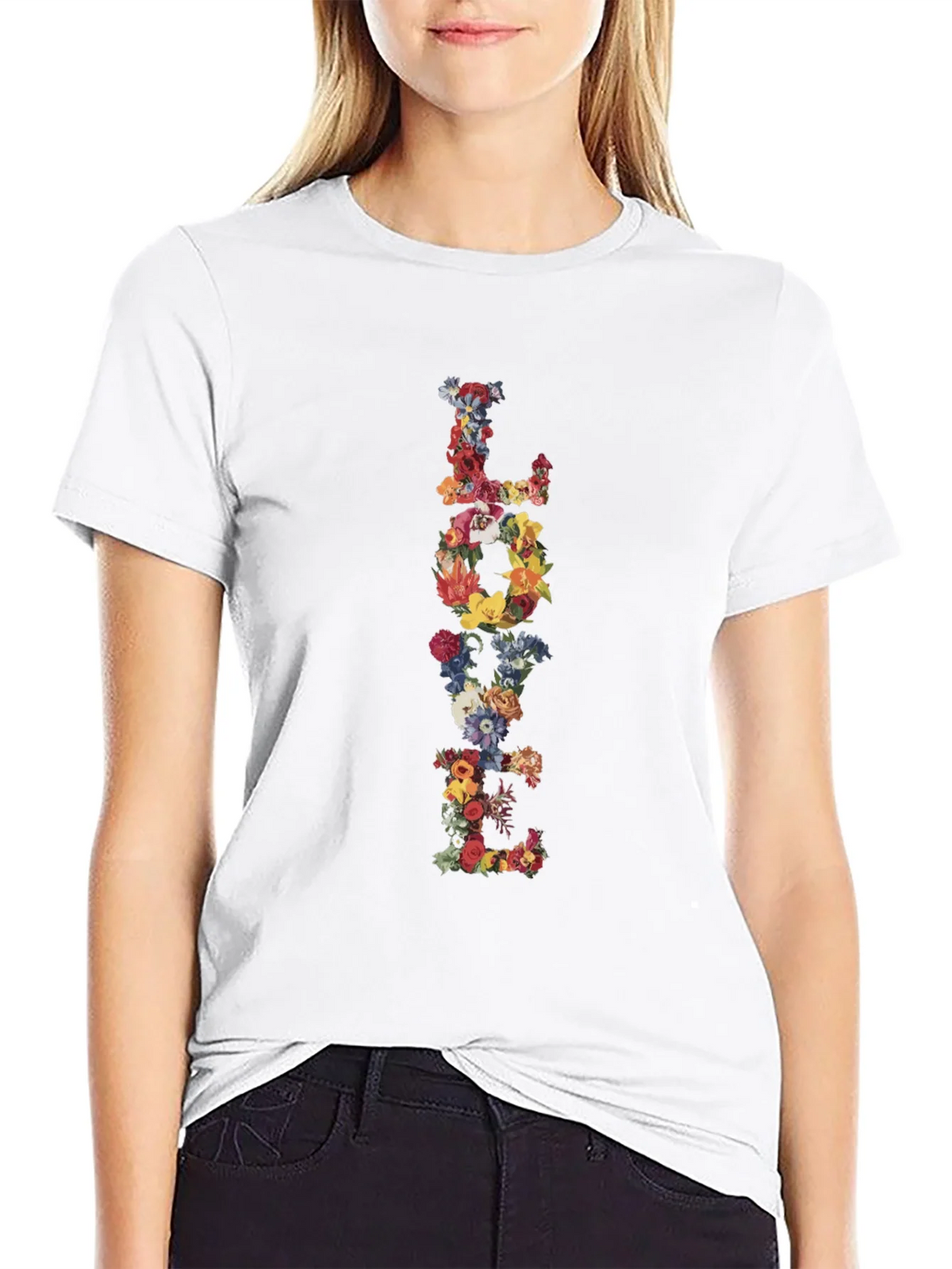 Floral LOVE Black T-Shirt Graphic Tee product image 8